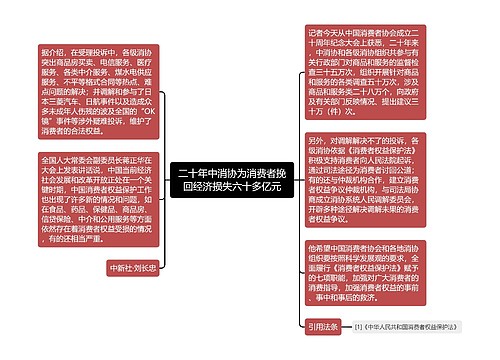 二十年中消协为消费者挽回经济损失六十多亿元