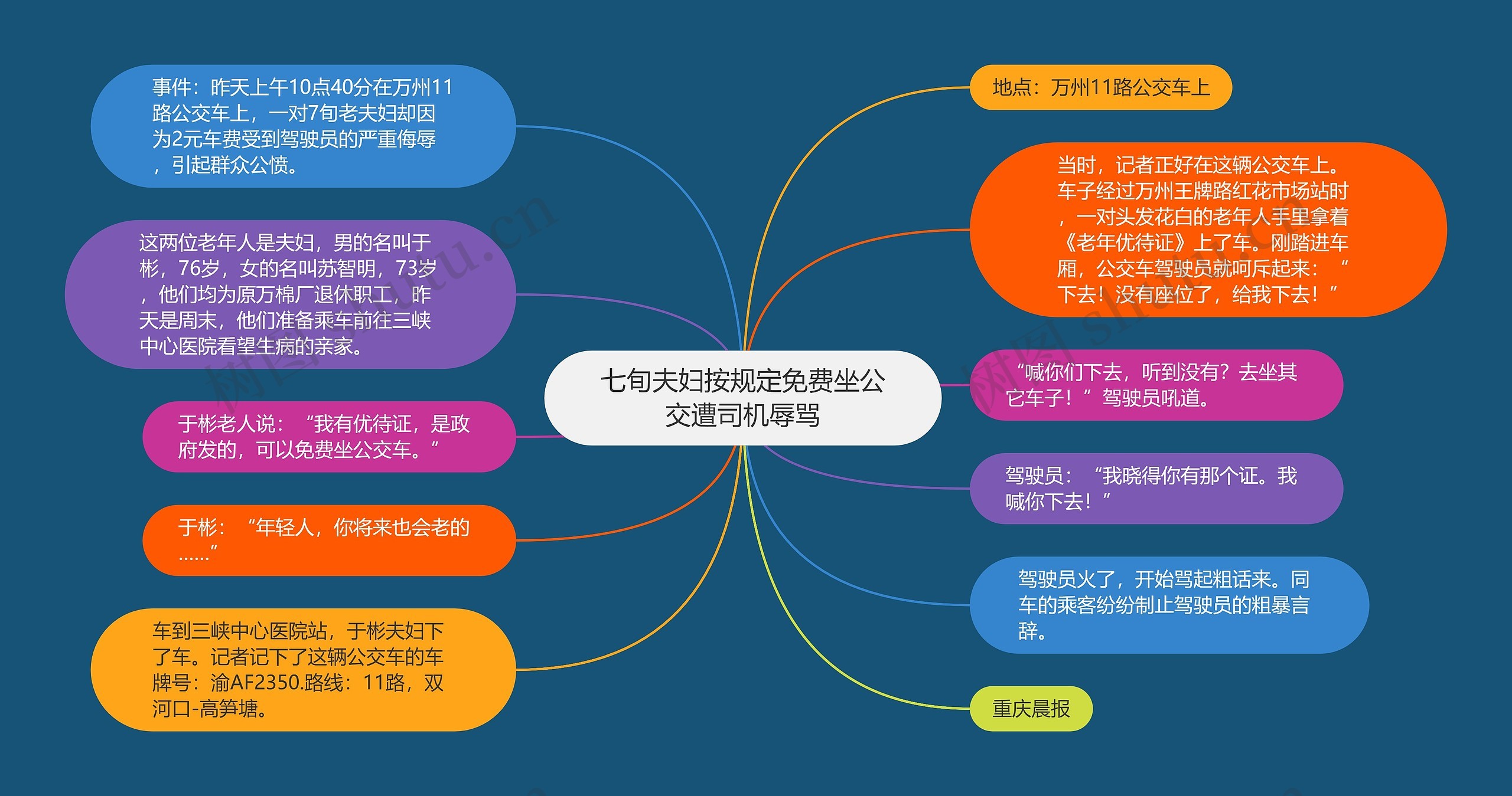 七旬夫妇按规定免费坐公交遭司机辱骂思维导图