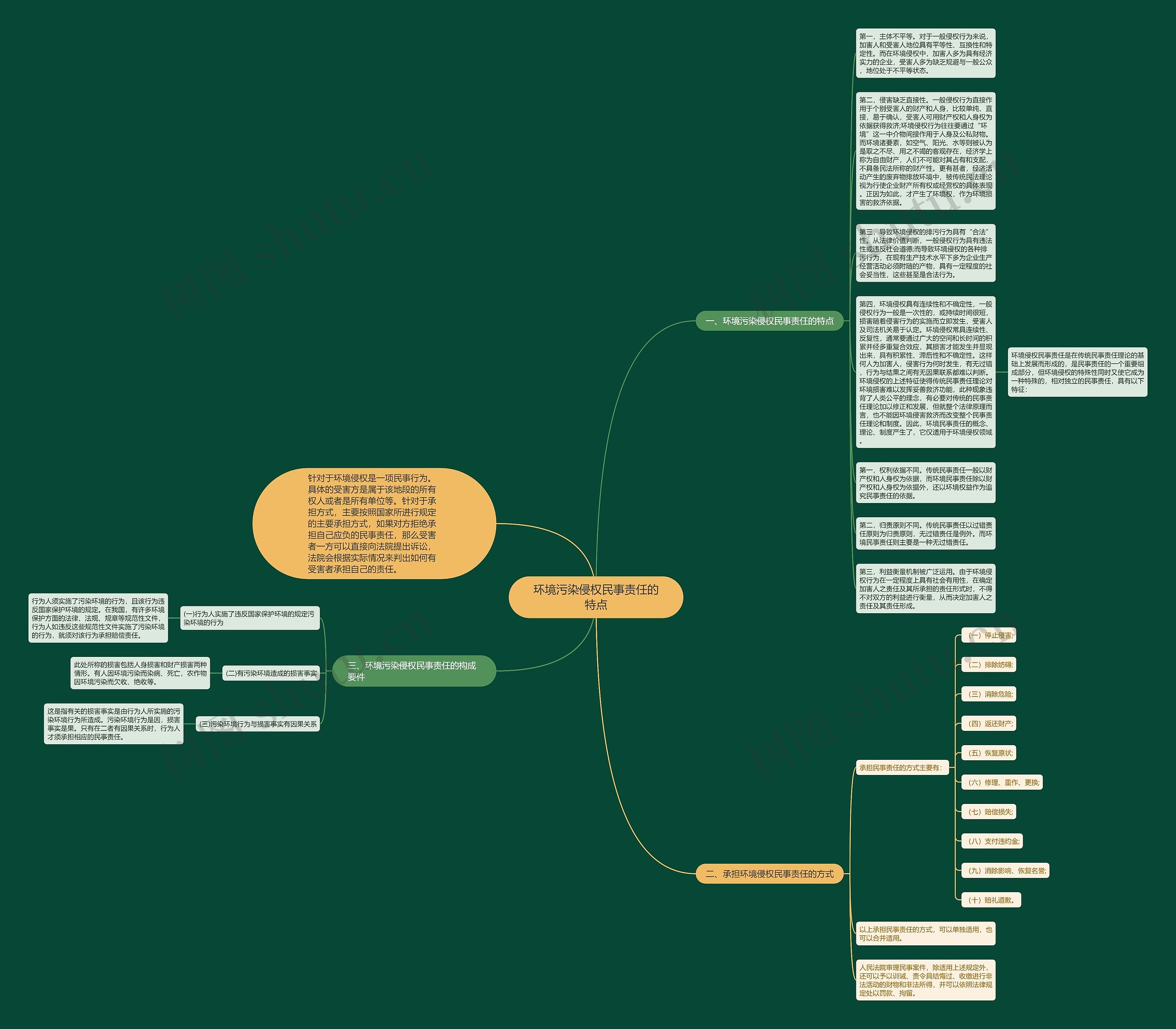 环境污染侵权民事责任的特点思维导图