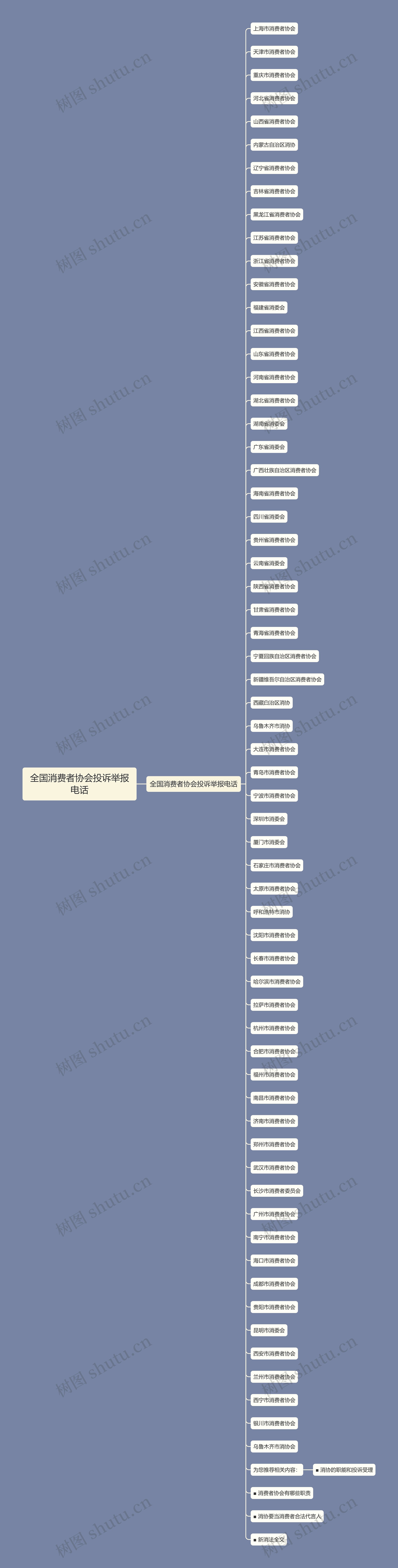 全国消费者协会投诉举报电话思维导图