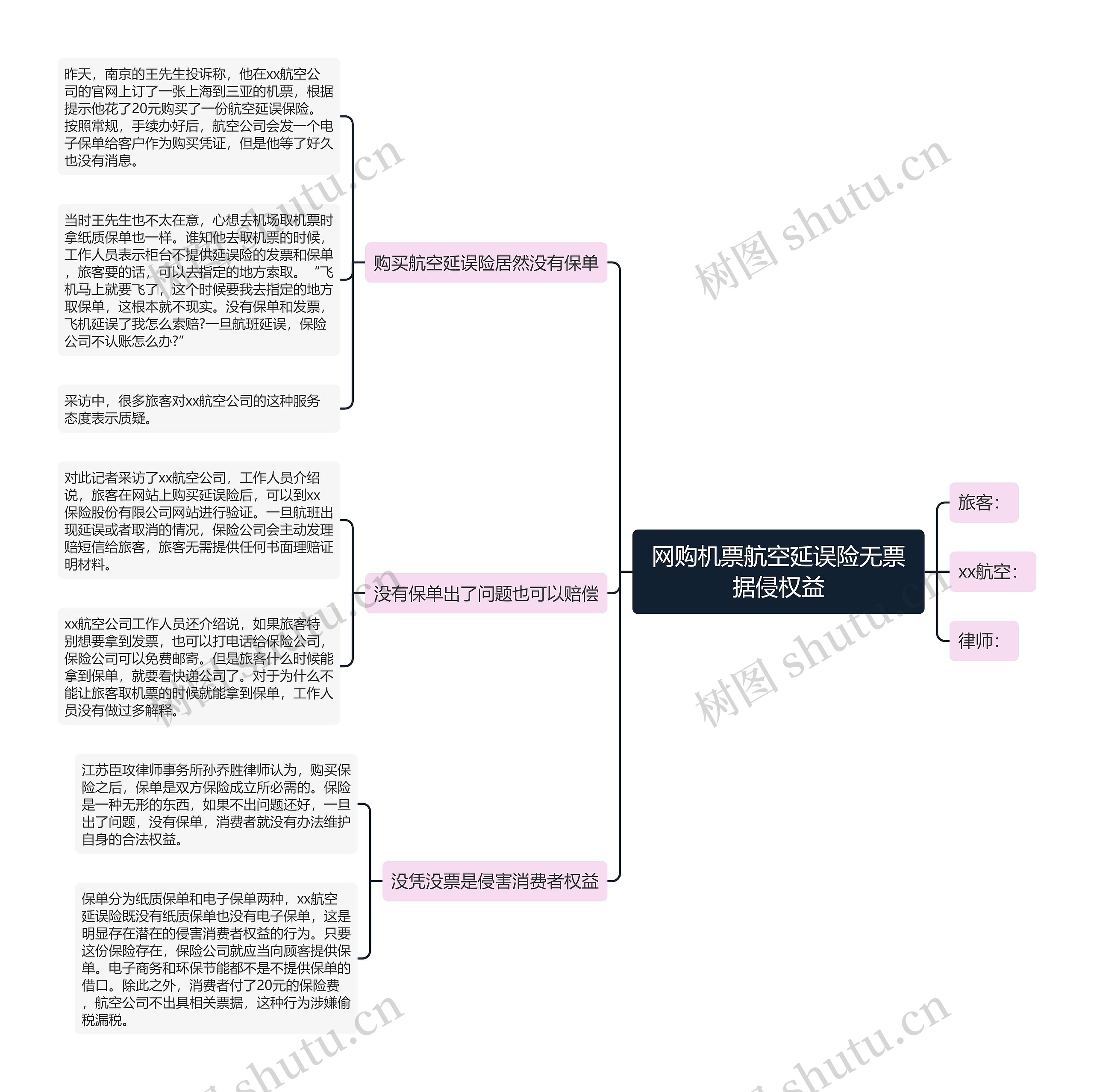 网购机票航空延误险无票据侵权益思维导图