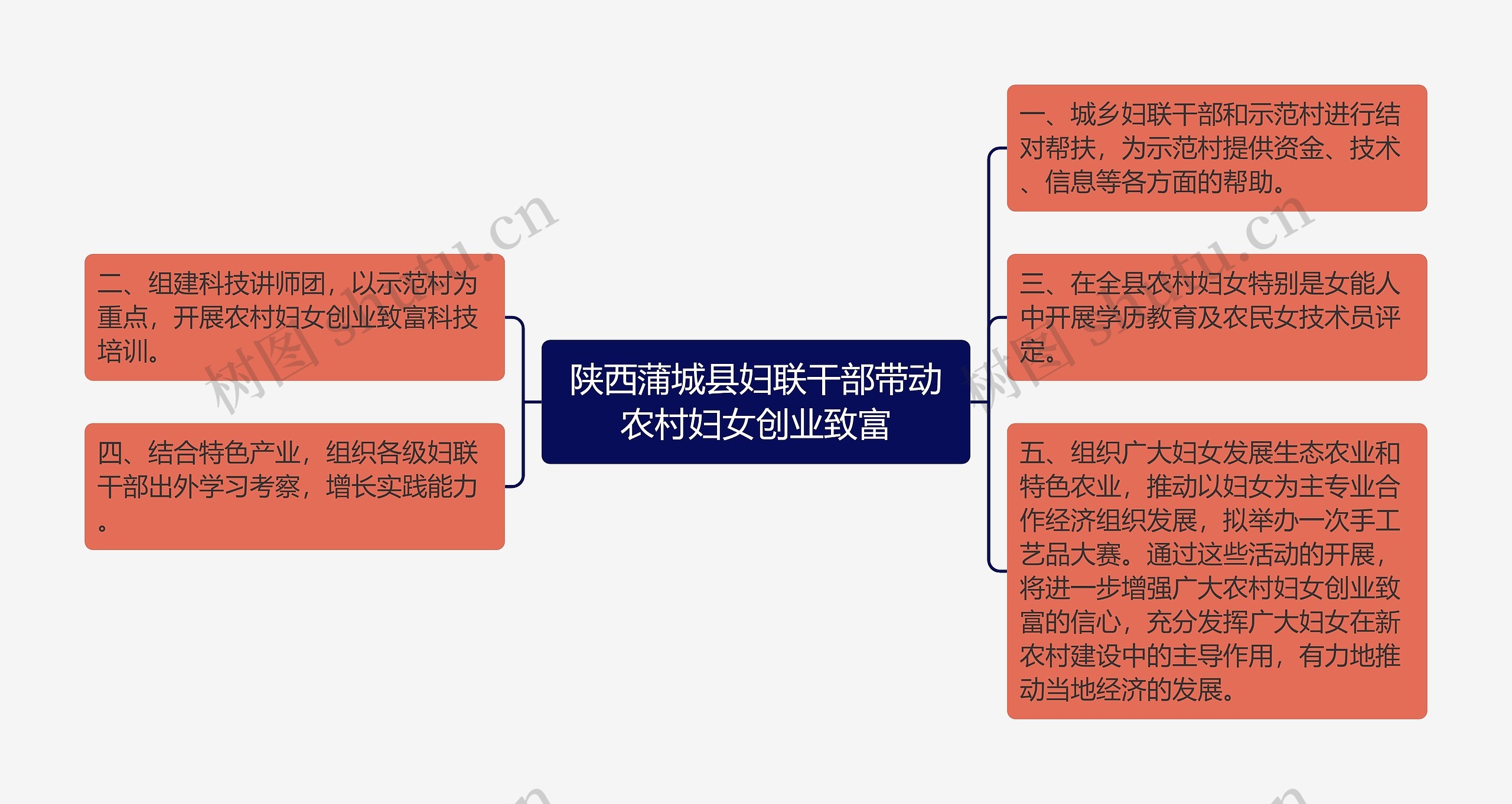 陕西蒲城县妇联干部带动农村妇女创业致富思维导图