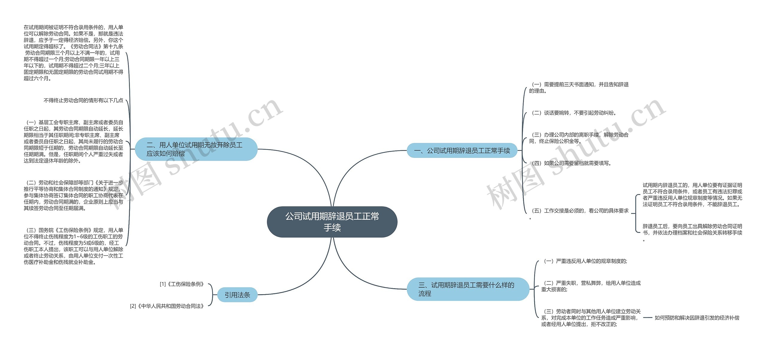 公司试用期辞退员工正常手续思维导图