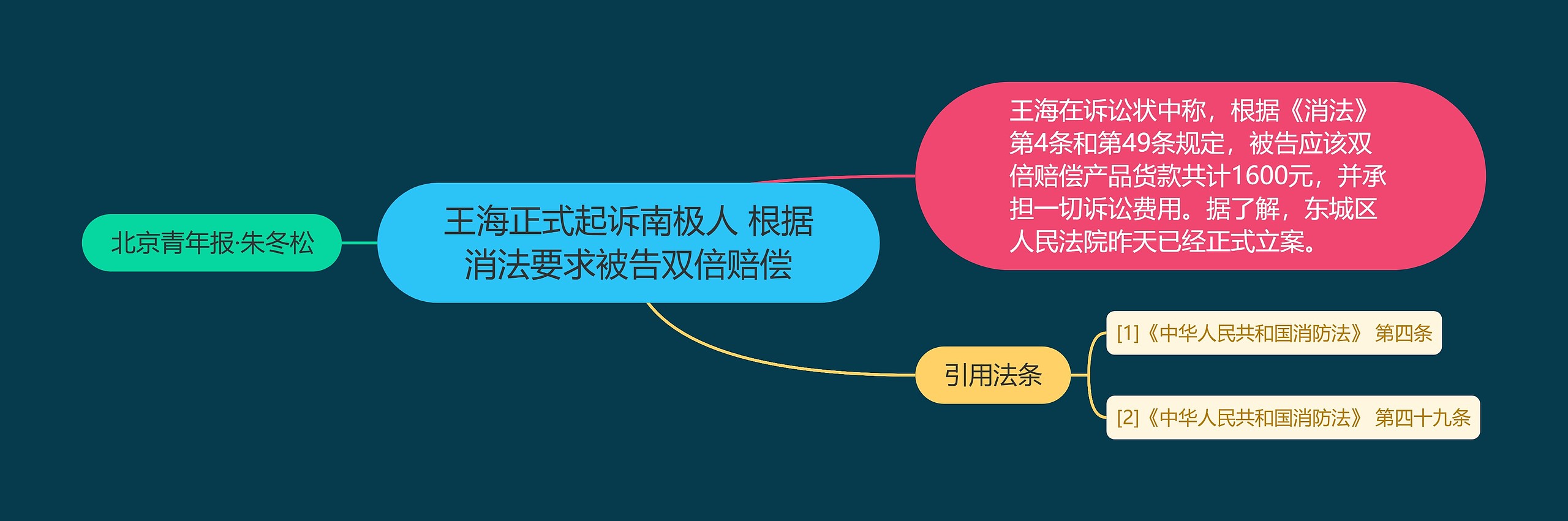 王海正式起诉南极人 根据消法要求被告双倍赔偿思维导图