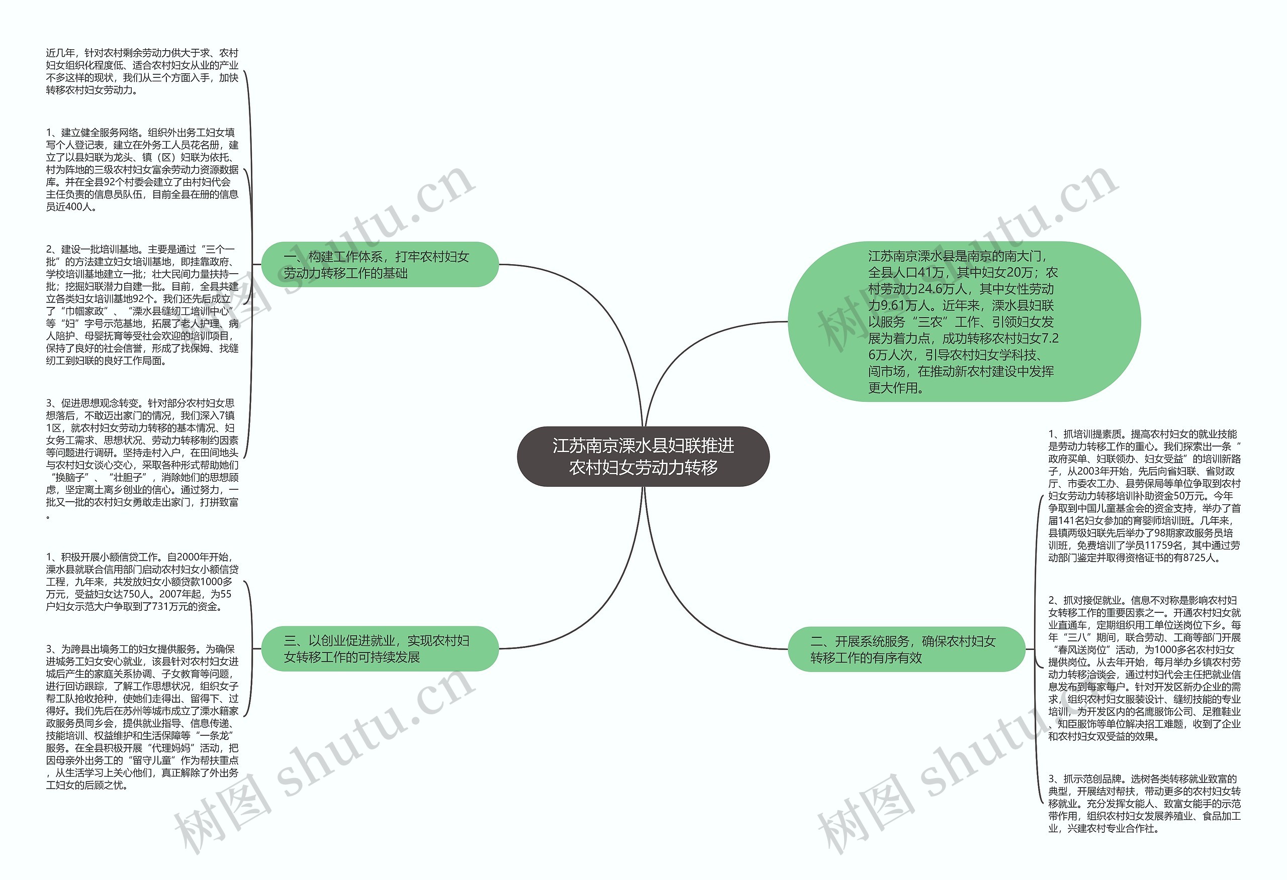 江苏南京溧水县妇联推进农村妇女劳动力转移思维导图