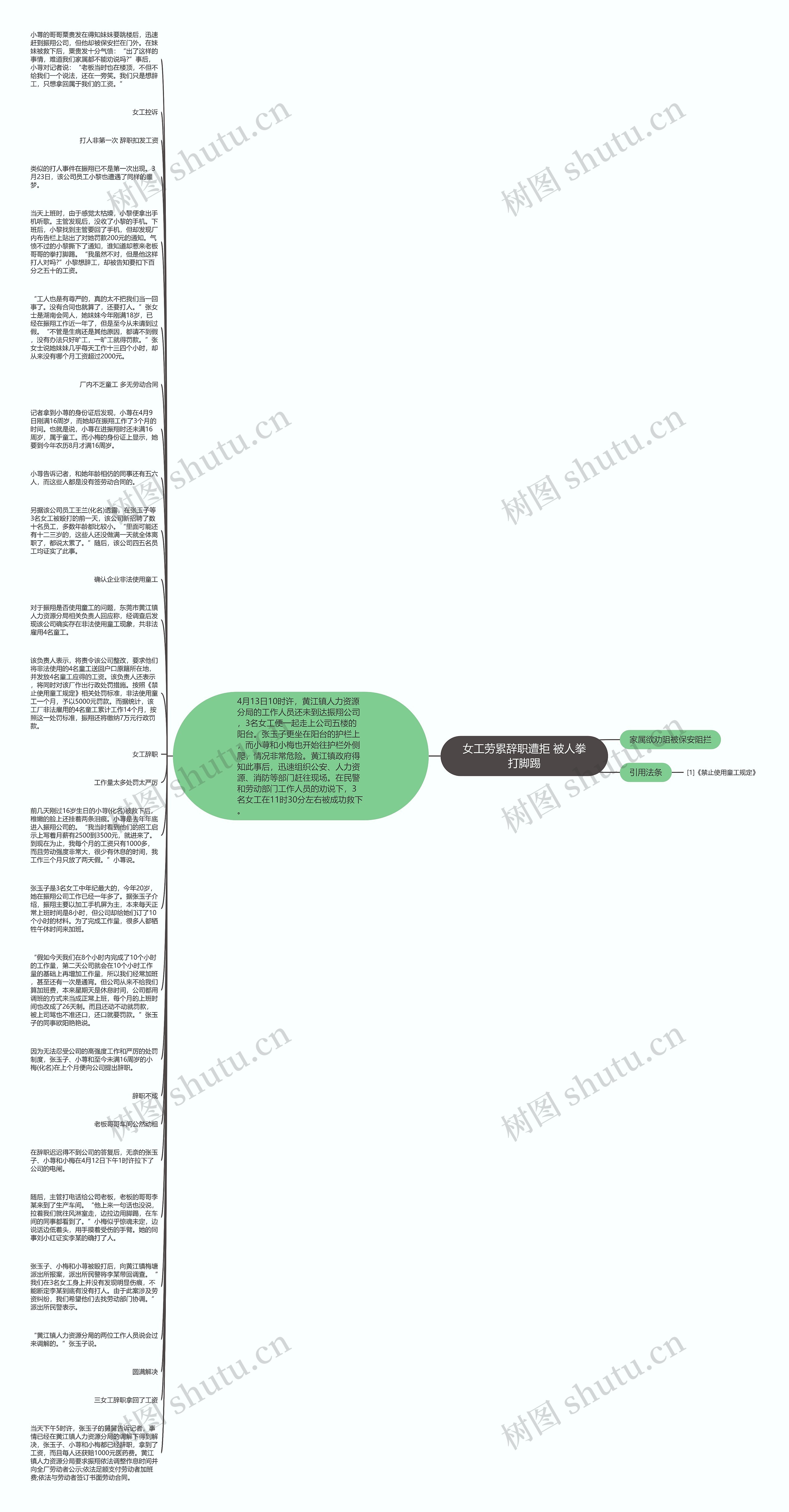女工劳累辞职遭拒 被人拳打脚踢思维导图