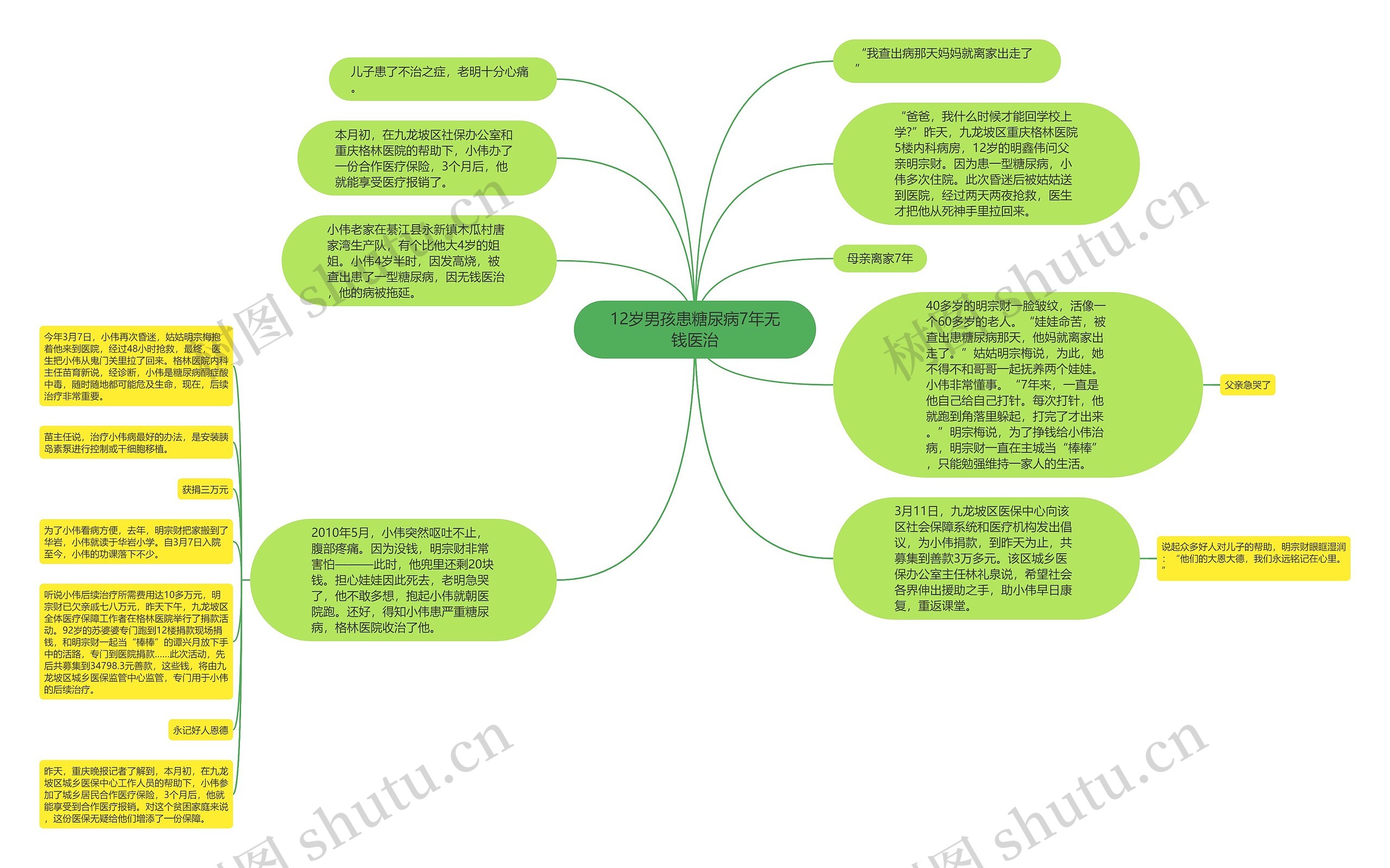 12岁男孩患糖尿病7年无钱医治思维导图