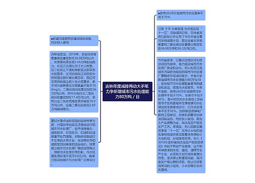 吉林年度减排再动大手笔 力争新增城市污水处理能力80万吨／日