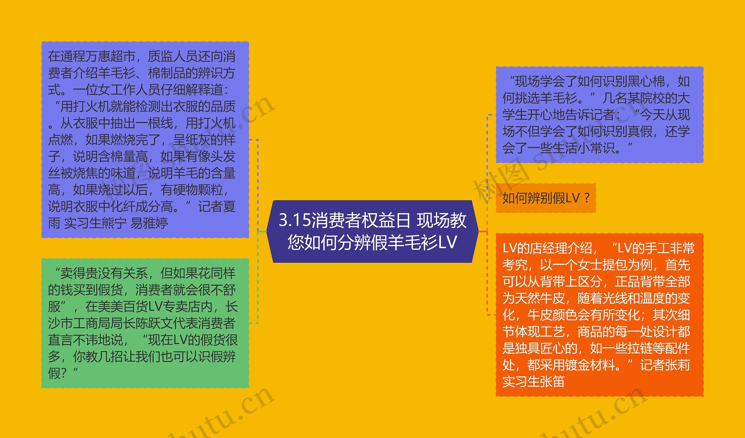 3.15消费者权益日 现场教您如何分辨假羊毛衫LV思维导图