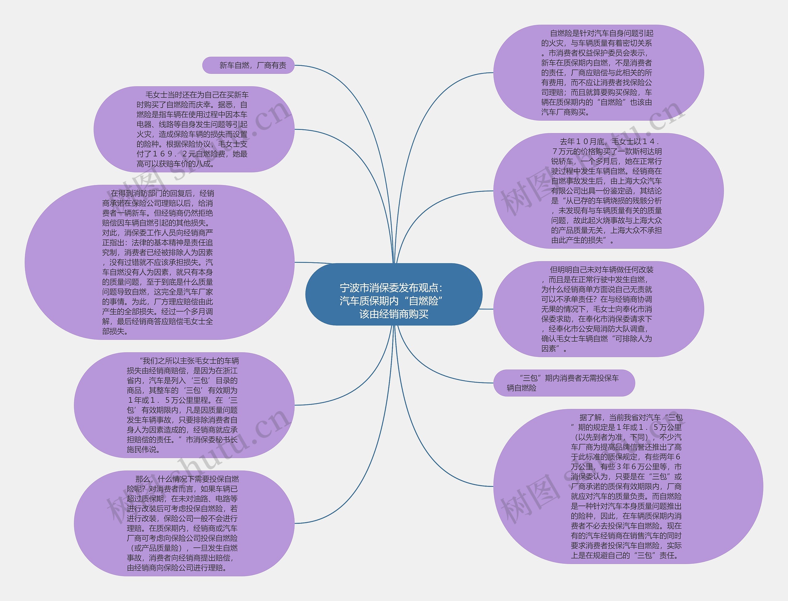 
宁波市消保委发布观点：汽车质保期内“自燃险”该由经销商购买
思维导图