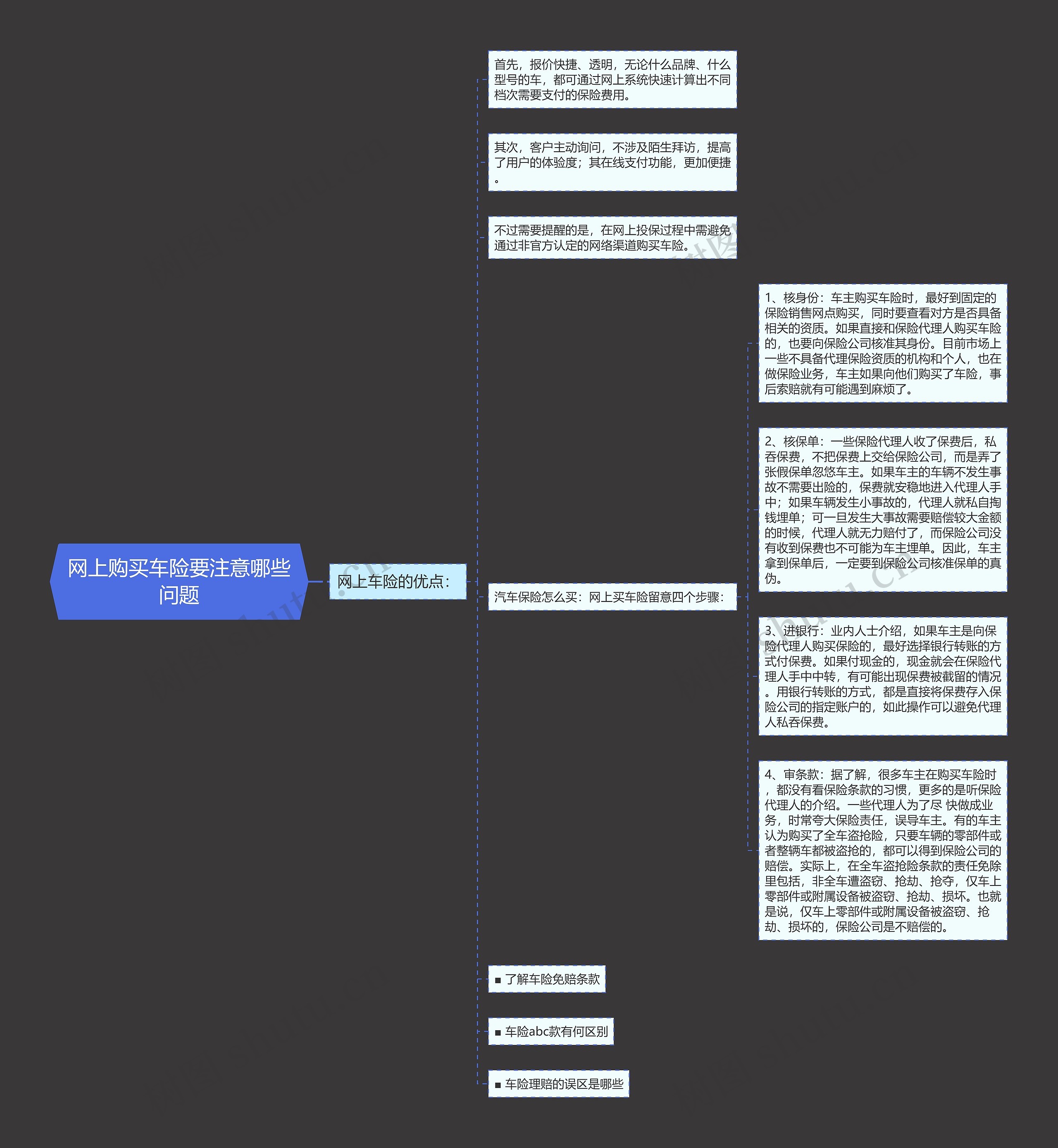 网上购买车险要注意哪些问题思维导图