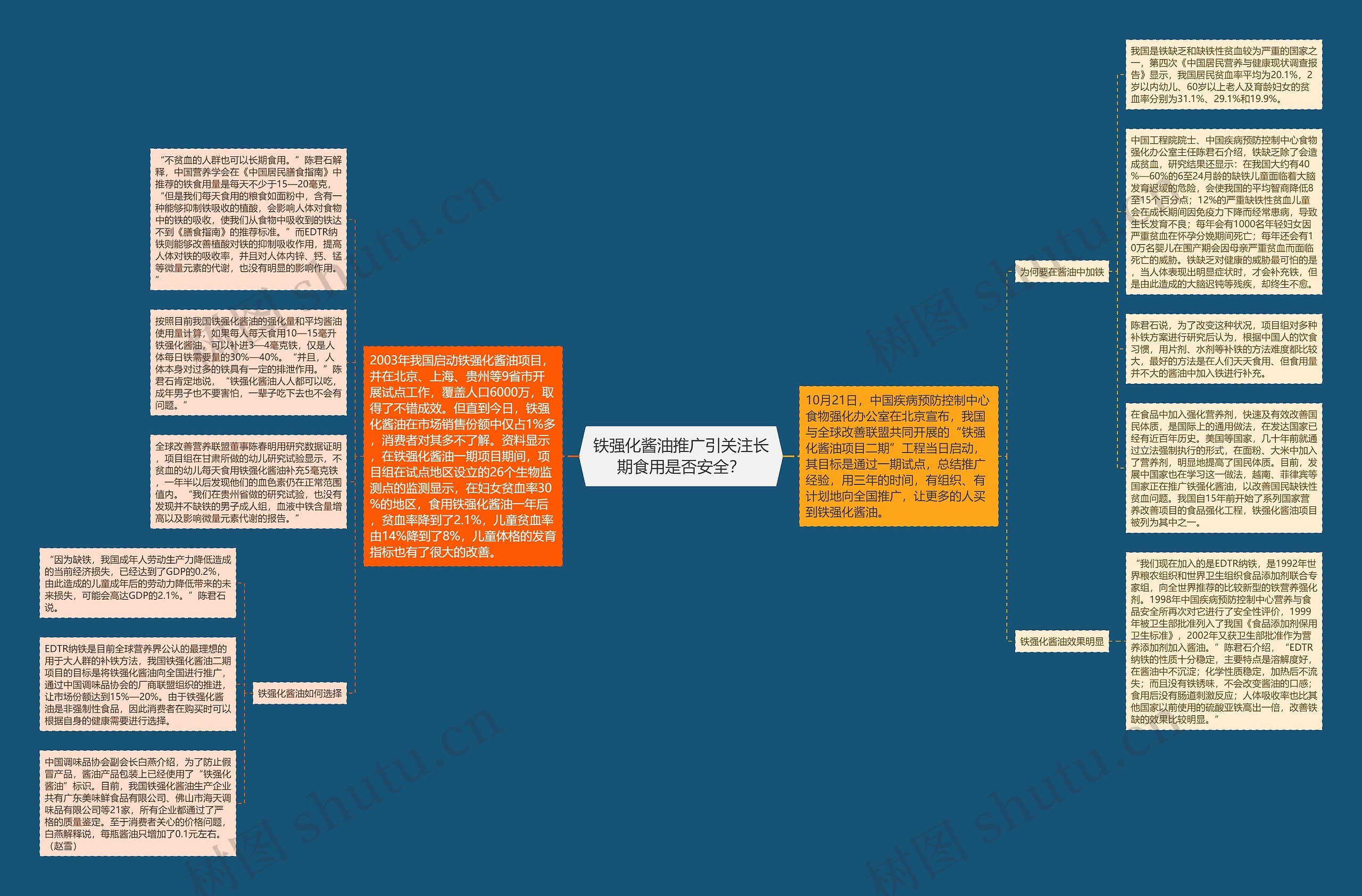 铁强化酱油推广引关注长期食用是否安全？思维导图
