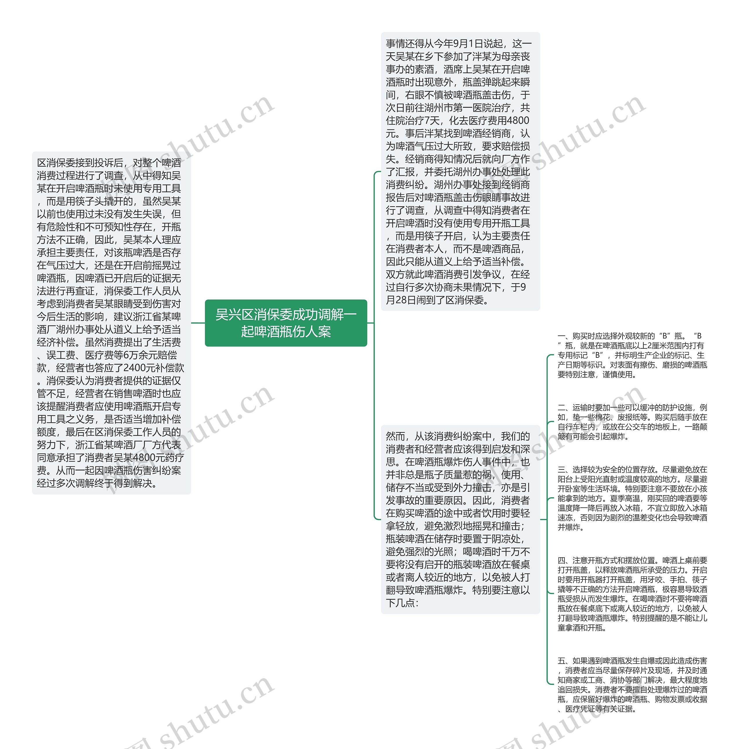 吴兴区消保委成功调解一起啤酒瓶伤人案思维导图