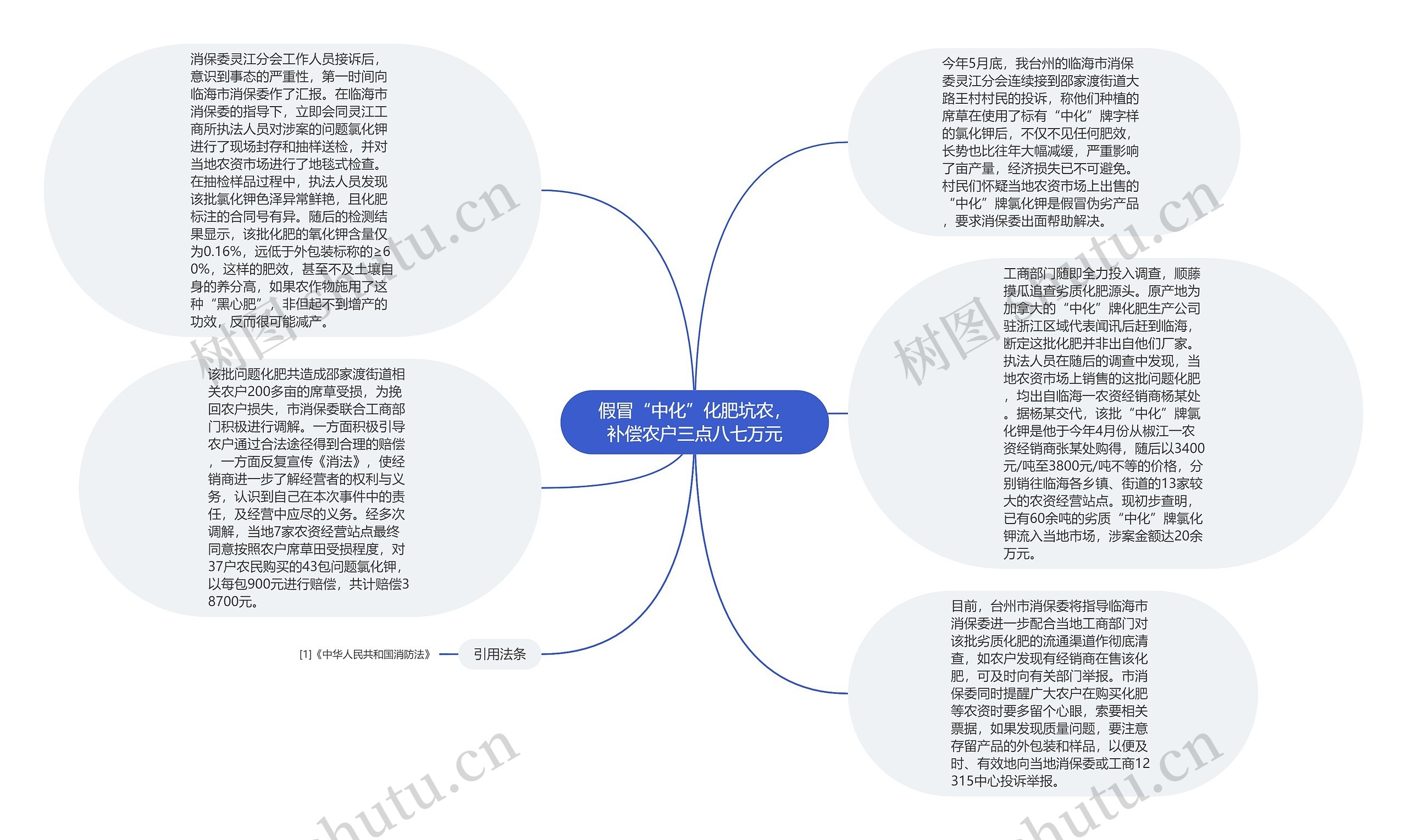 假冒“中化”化肥坑农，补偿农户三点八七万元思维导图