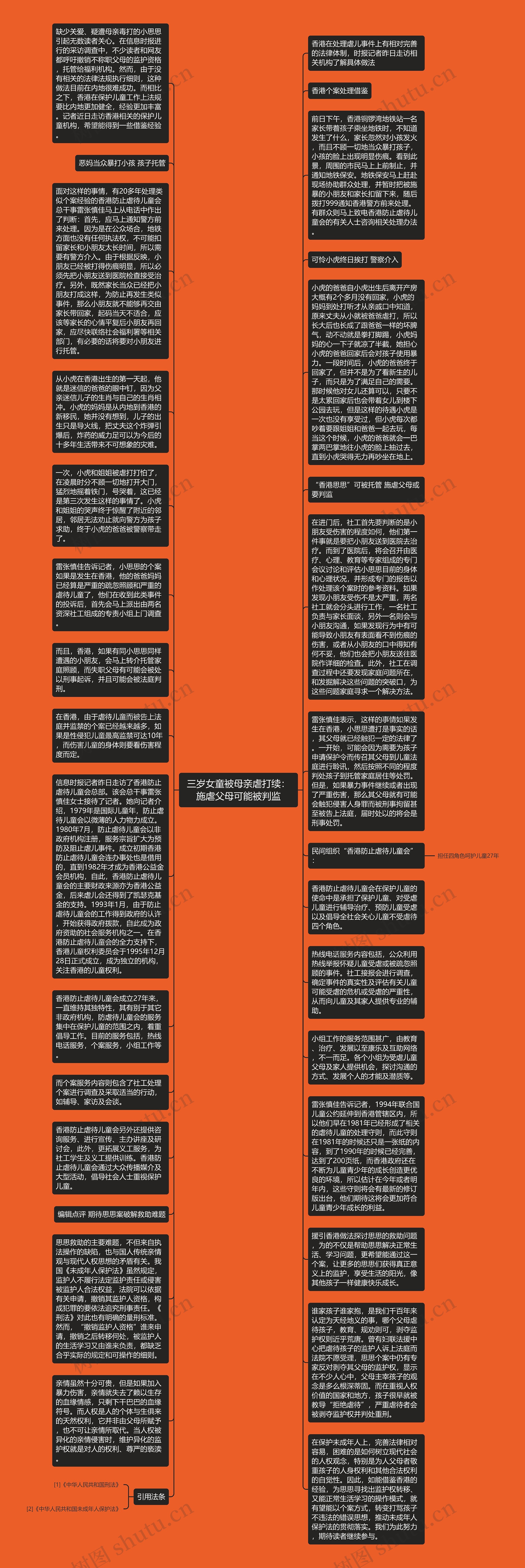 三岁女童被母亲虐打续：施虐父母可能被判监思维导图