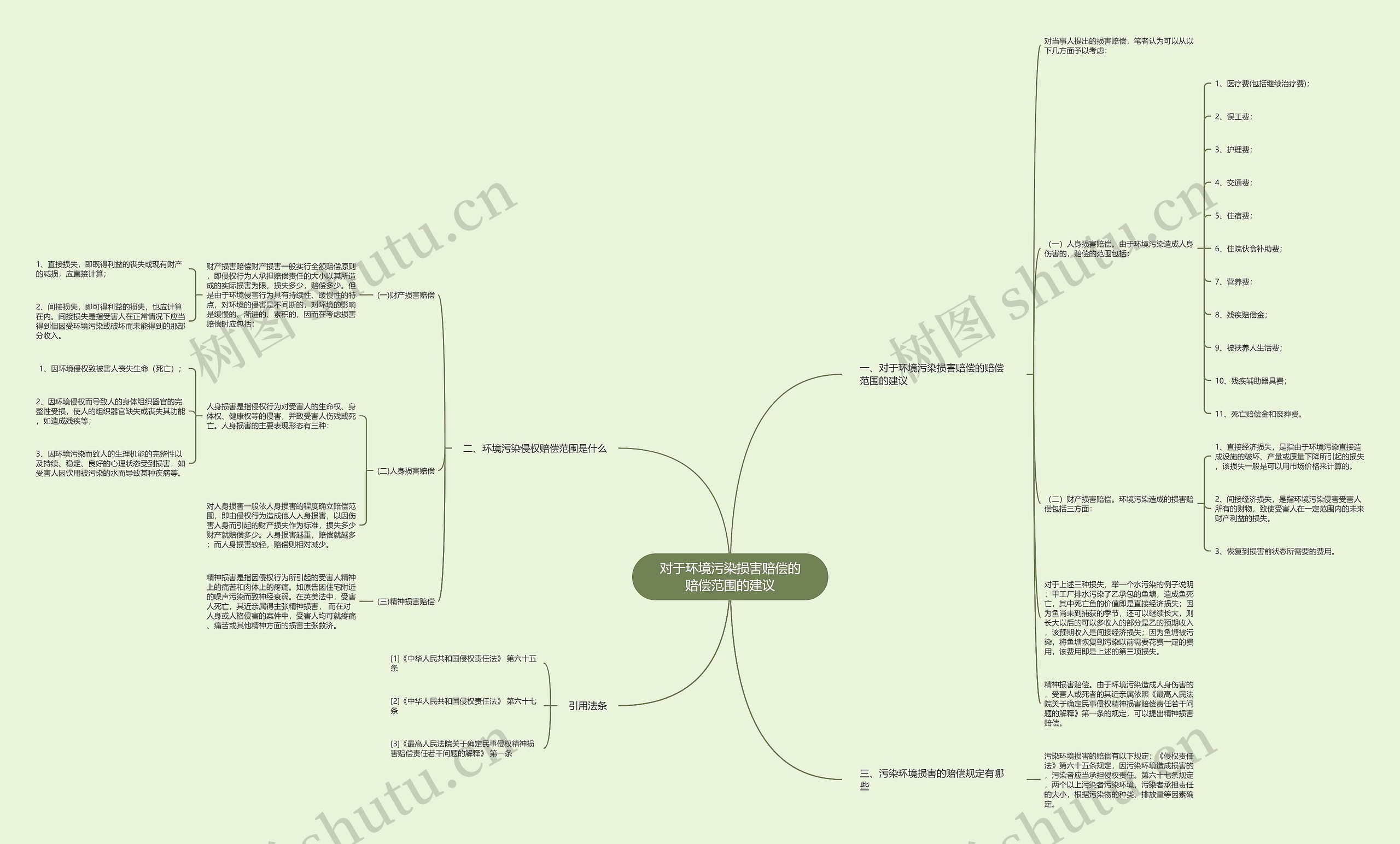 对于环境污染损害赔偿的赔偿范围的建议思维导图