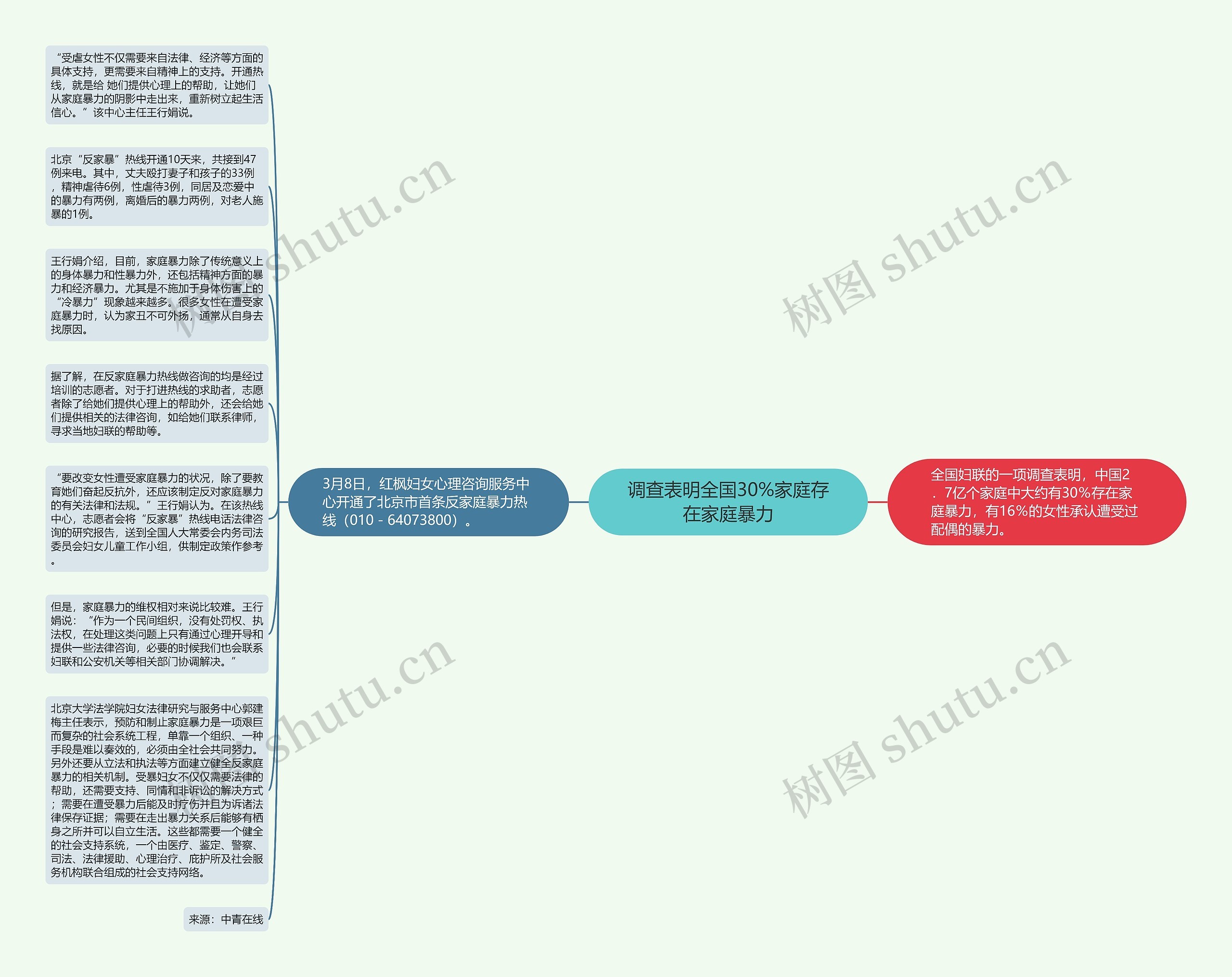 调查表明全国30%家庭存在家庭暴力思维导图