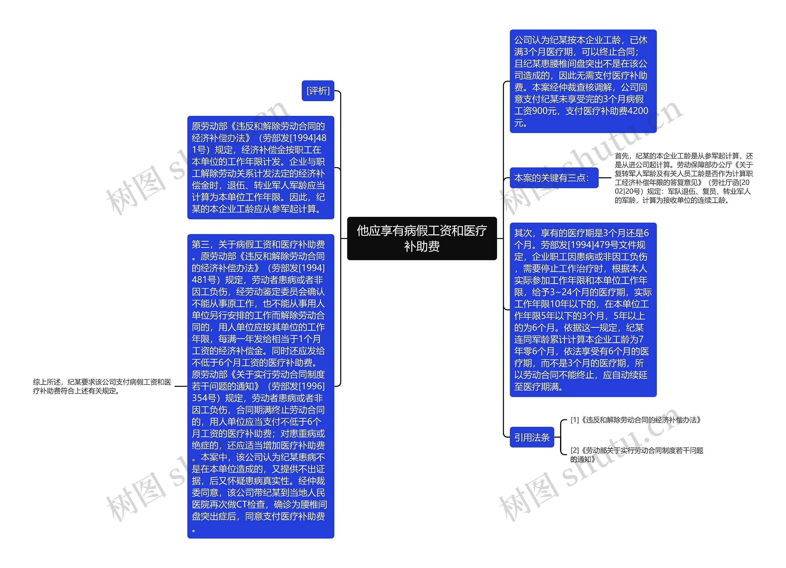 他应享有病假工资和医疗补助费思维导图