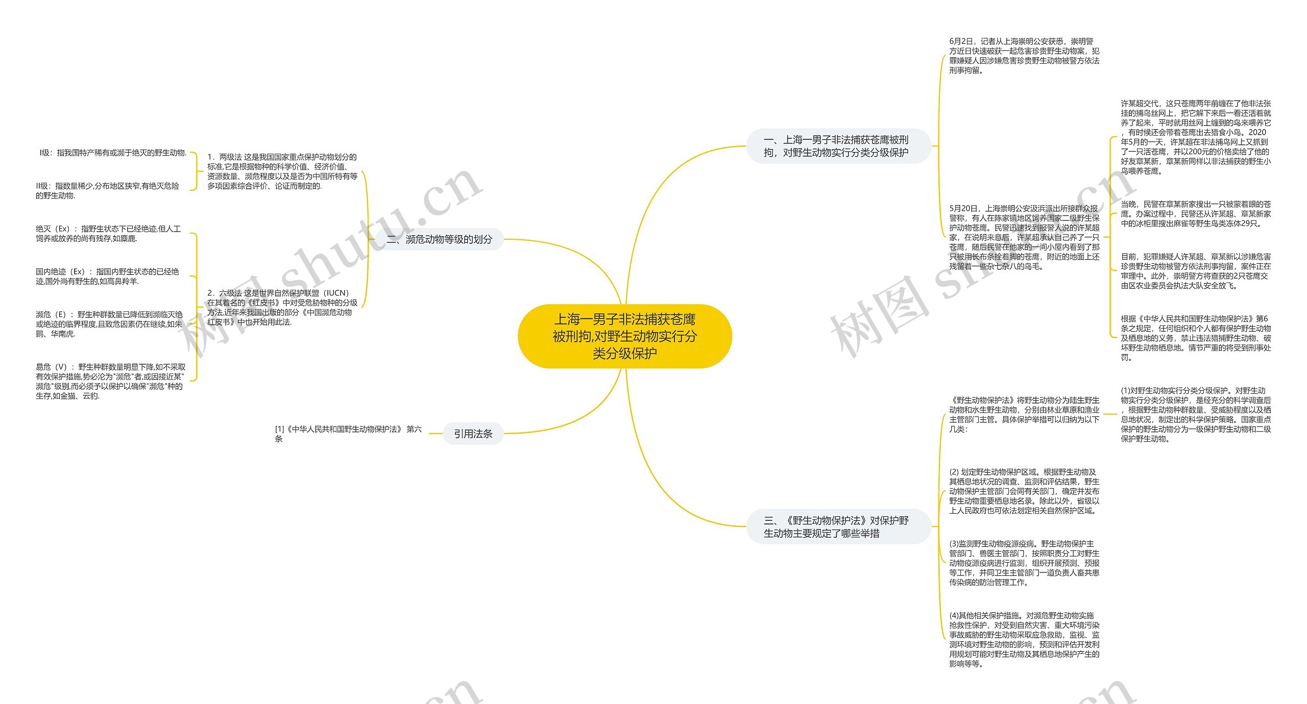 上海一男子非法捕获苍鹰被刑拘,对野生动物实行分类分级保护思维导图