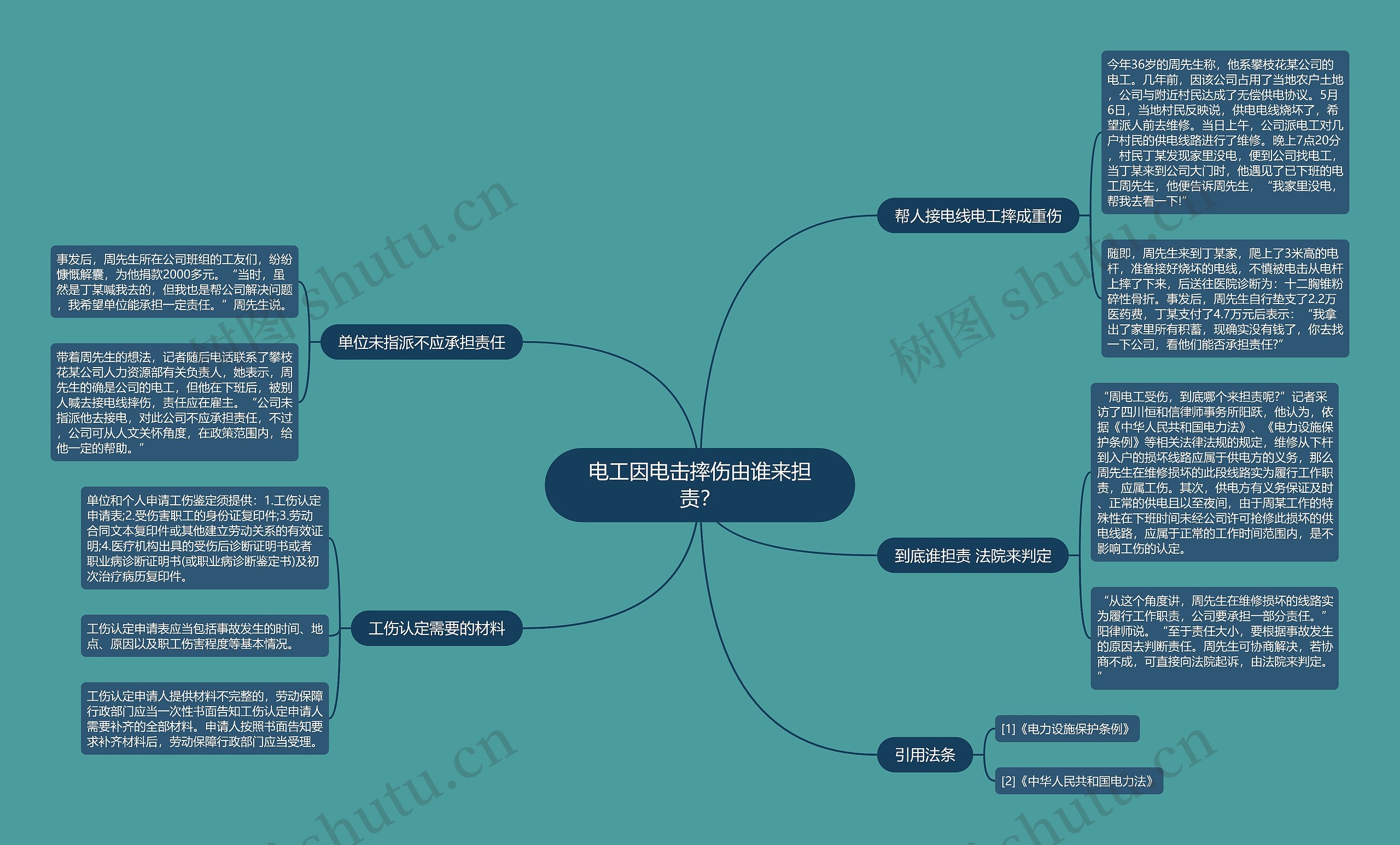 电工因电击摔伤由谁来担责？思维导图