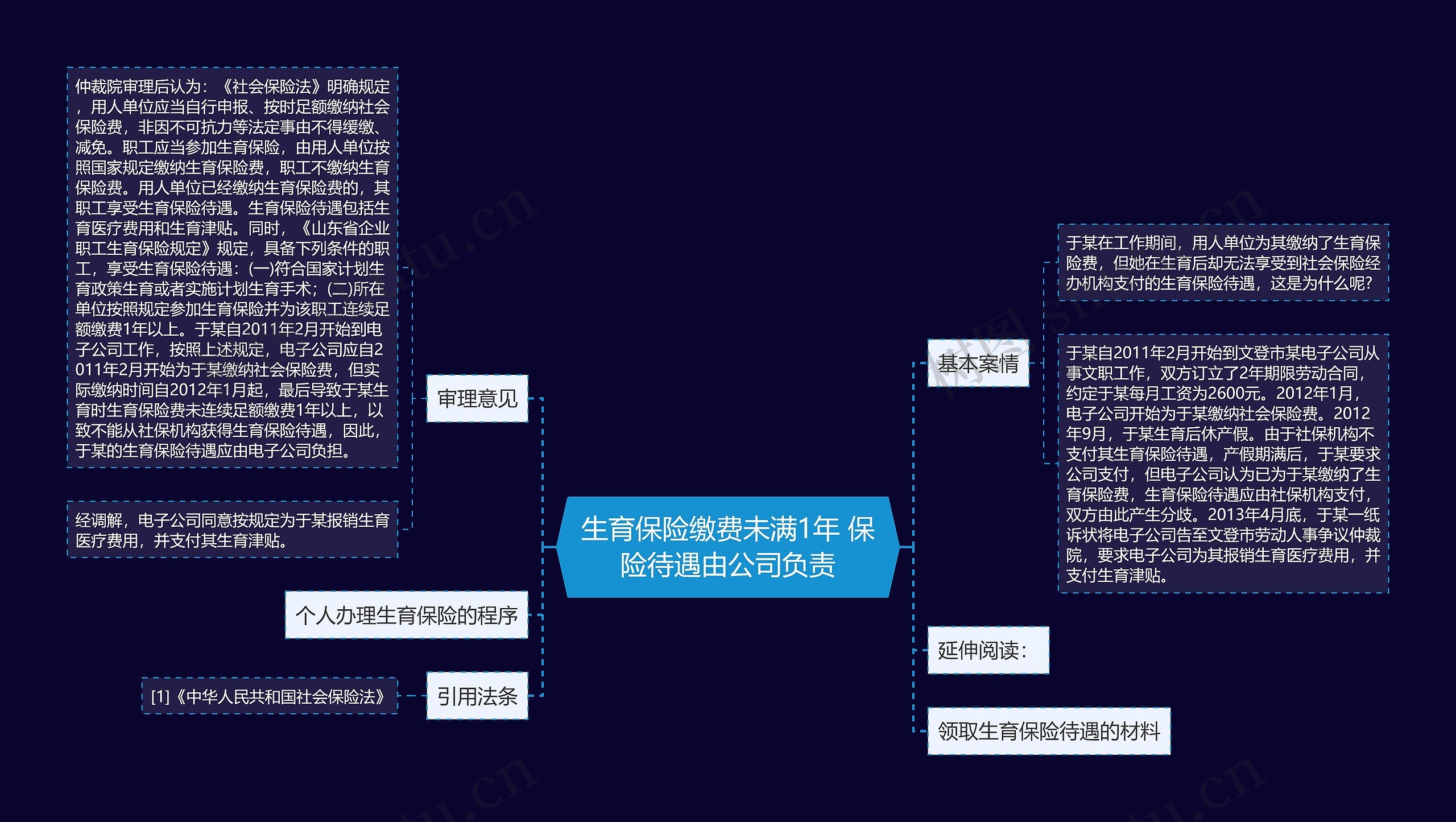 生育保险缴费未满1年 保险待遇由公司负责思维导图