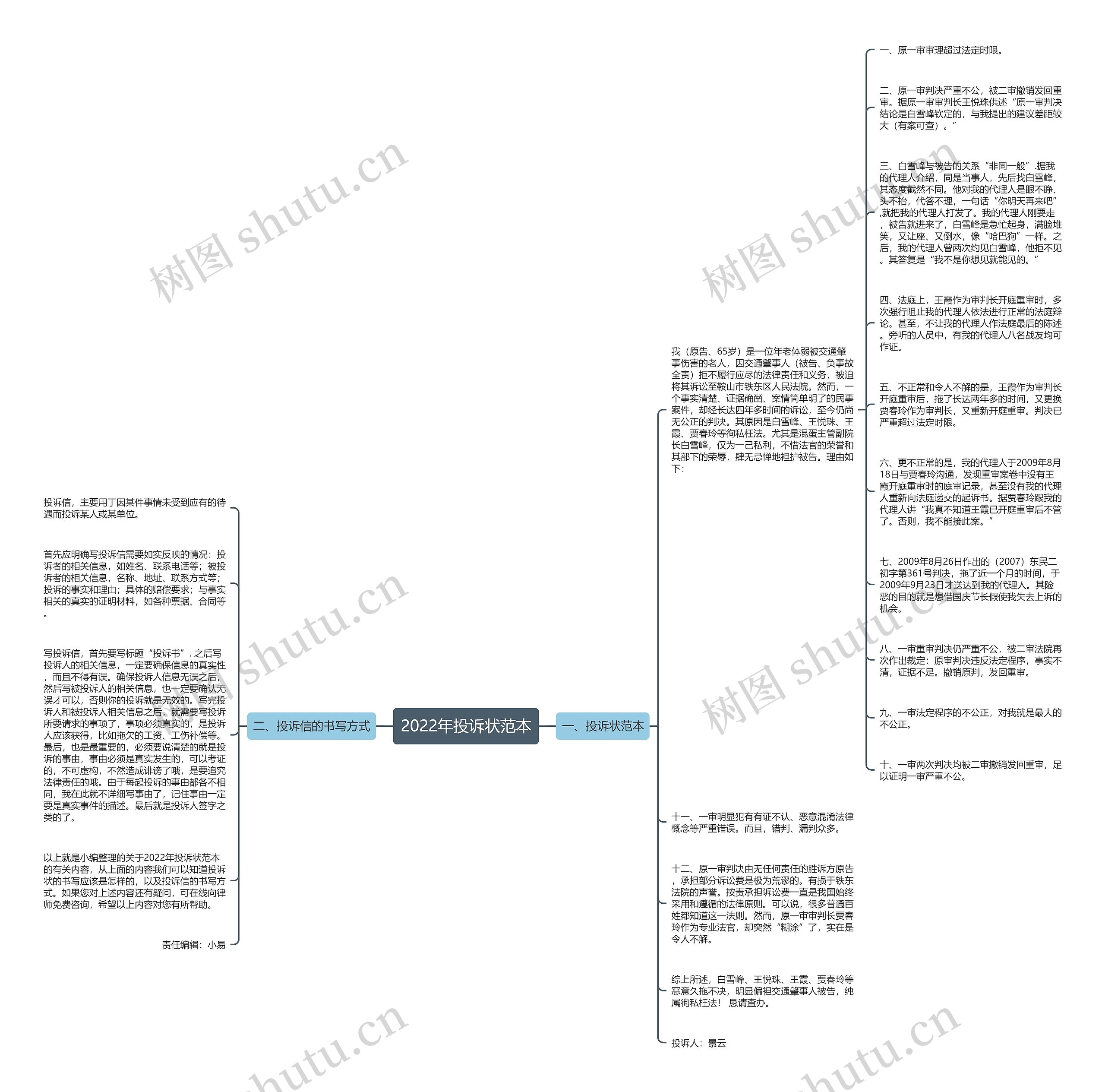 2022年投诉状范本思维导图
