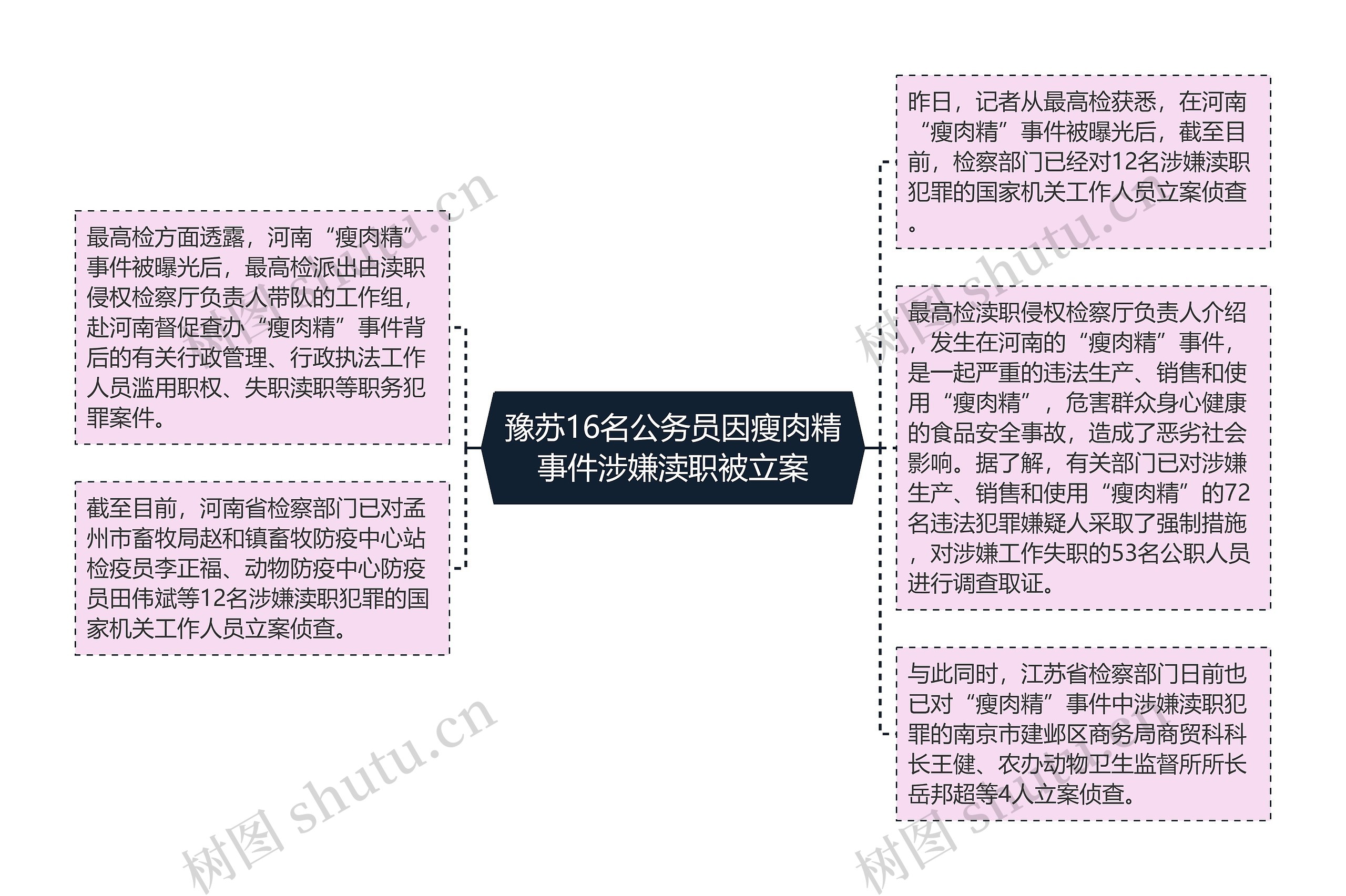 豫苏16名公务员因瘦肉精事件涉嫌渎职被立案思维导图