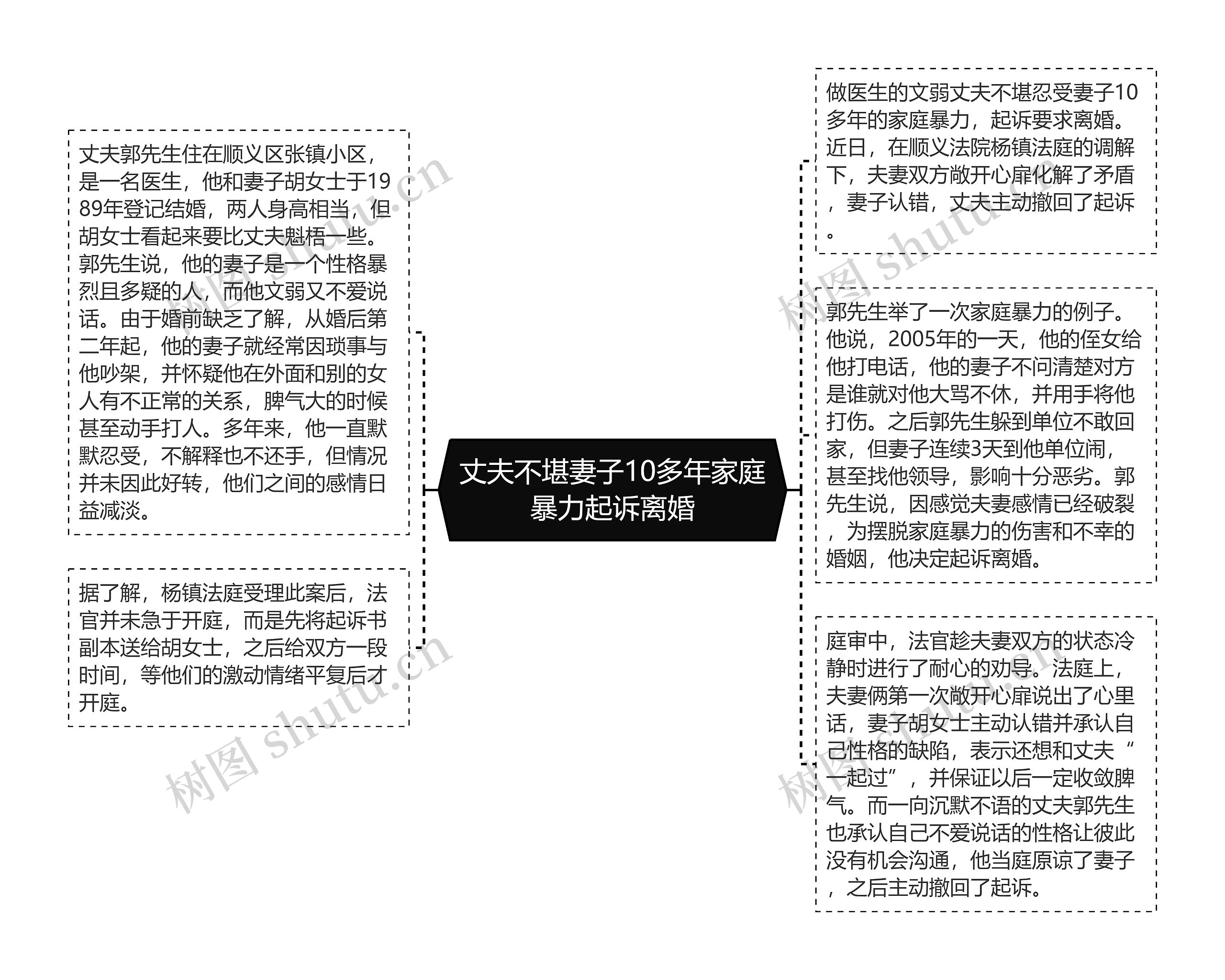 丈夫不堪妻子10多年家庭暴力起诉离婚思维导图