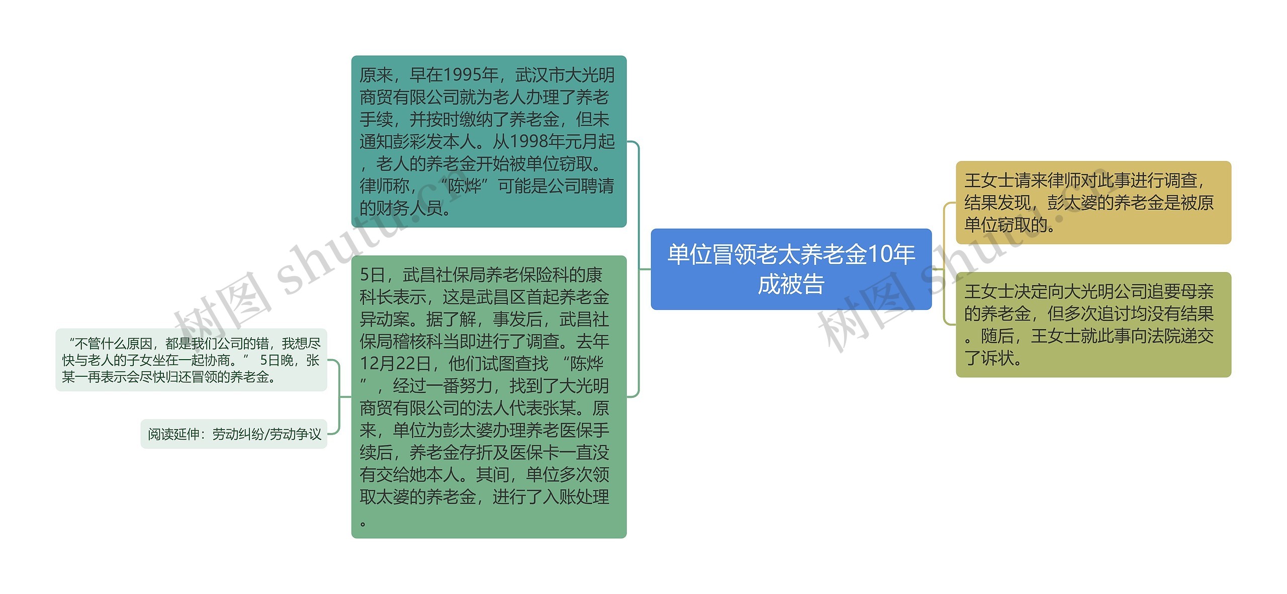 单位冒领老太养老金10年成被告思维导图