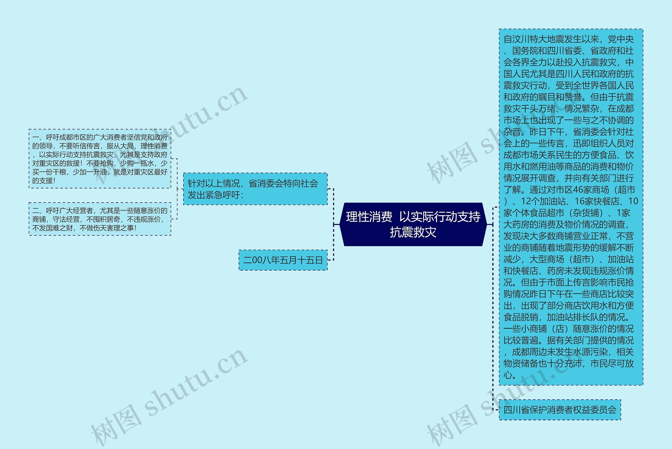 理性消费  以实际行动支持抗震救灾思维导图