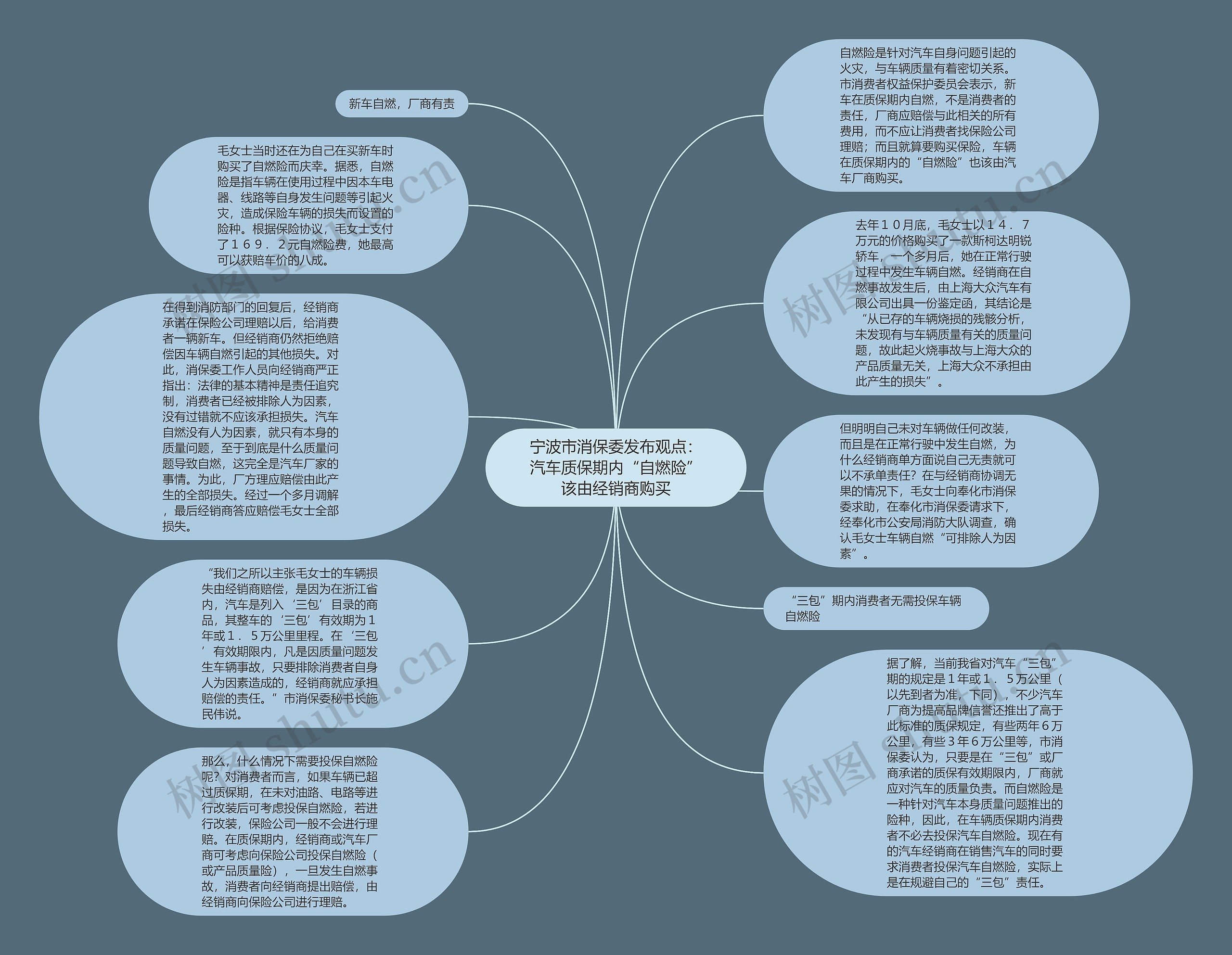 宁波市消保委发布观点：汽车质保期内“自燃险”该由经销商购买思维导图