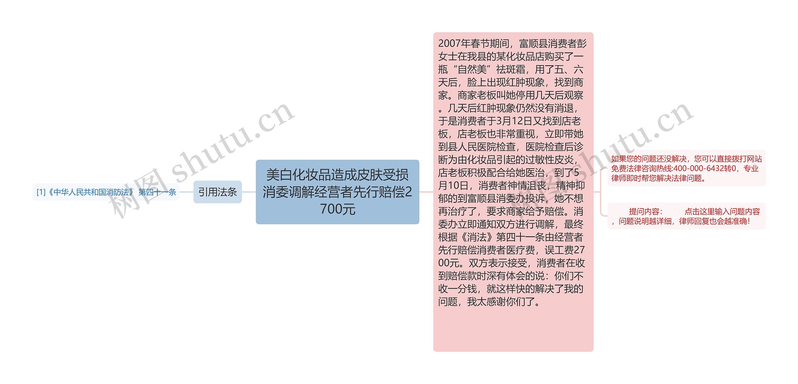 美白化妆品造成皮肤受损消委调解经营者先行赔偿2700元思维导图