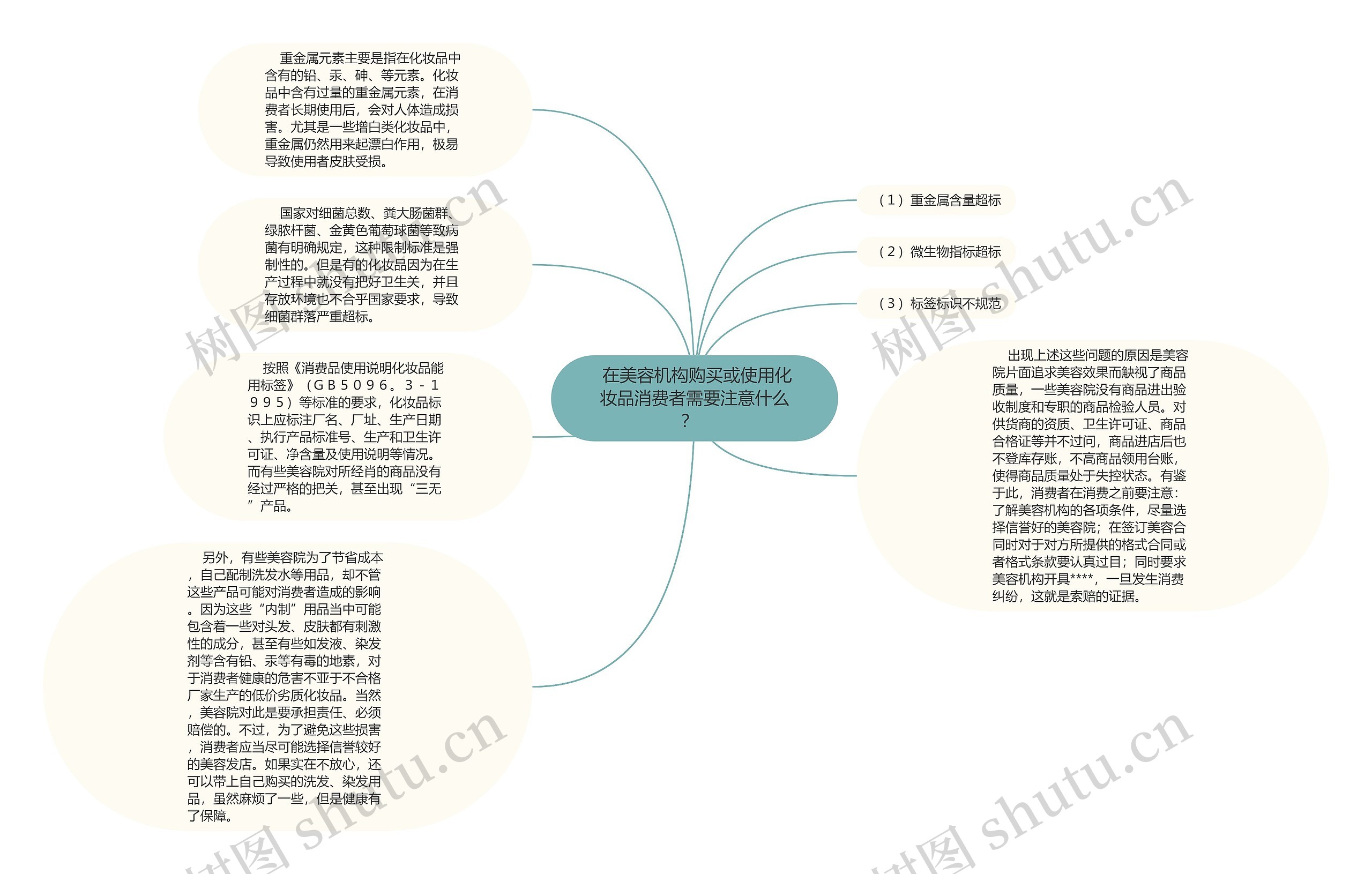  在美容机构购买或使用化妆品消费者需要注意什么？  思维导图