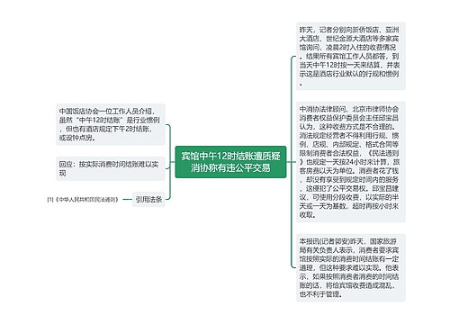 宾馆中午12时结账遭质疑消协称有违公平交易