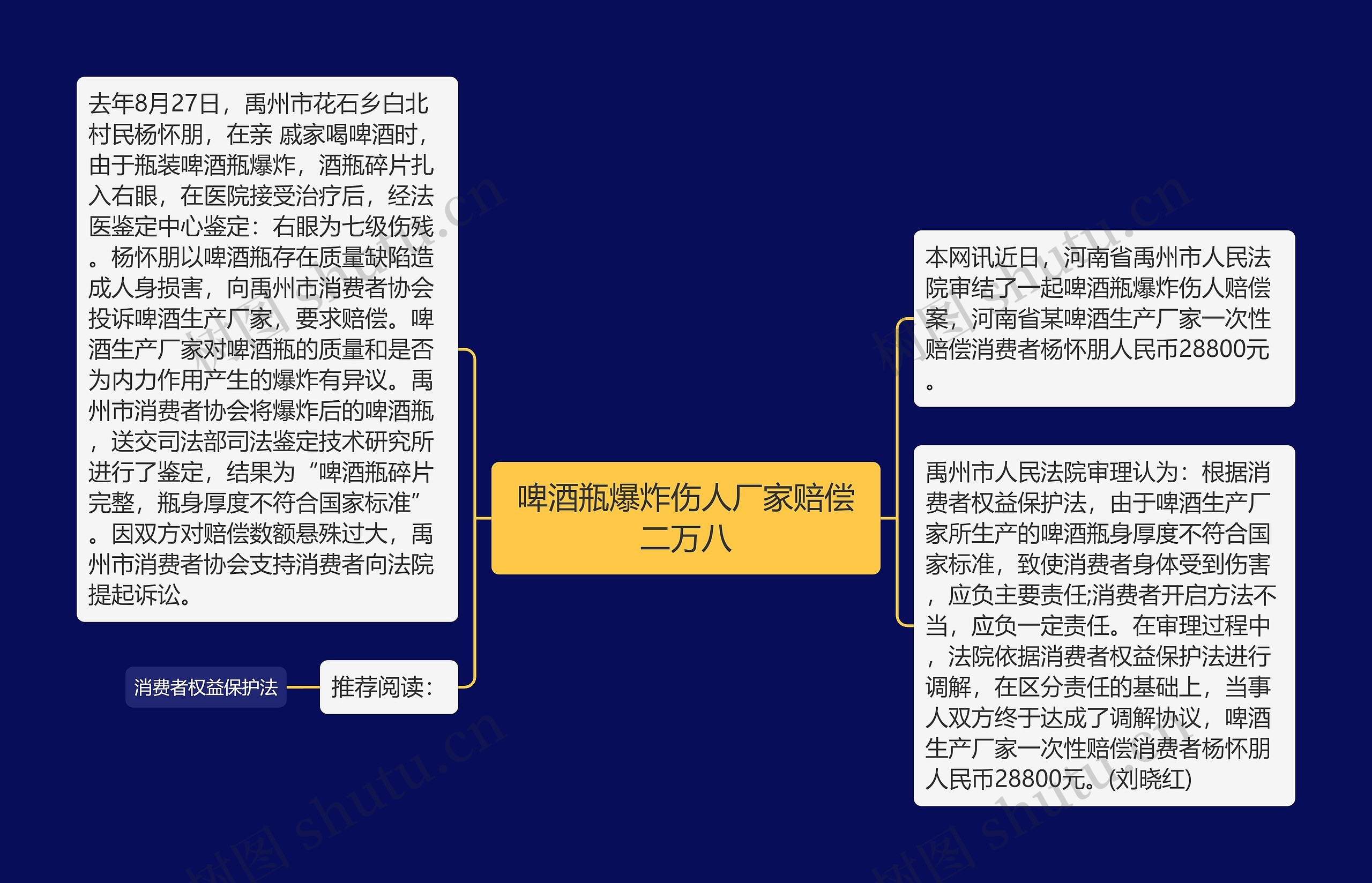 啤酒瓶爆炸伤人厂家赔偿二万八思维导图