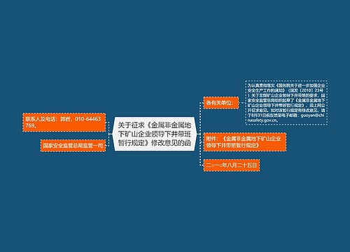 关于征求《金属非金属地下矿山企业领导下井带班暂行规定》修改意见的函