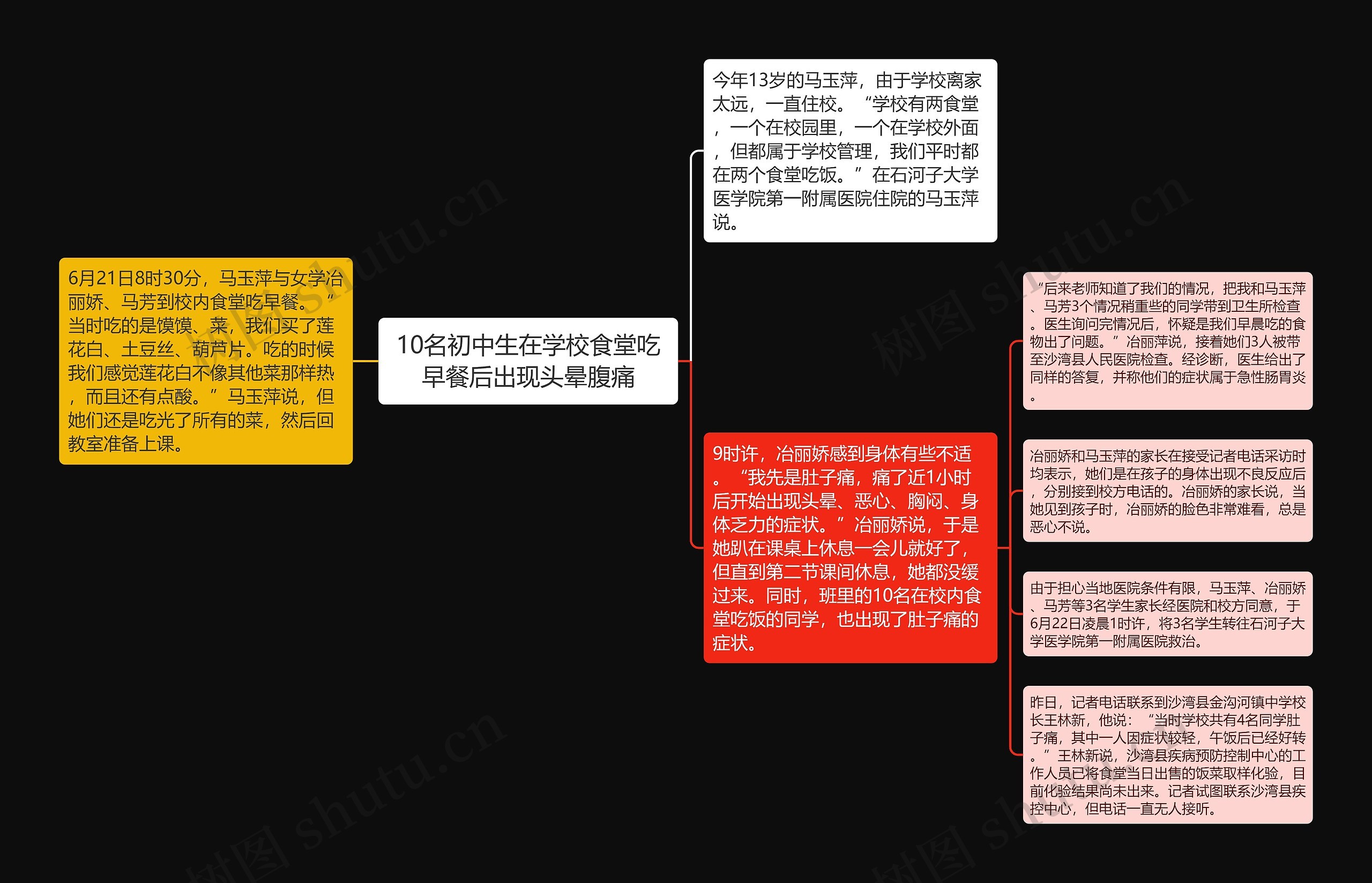 10名初中生在学校食堂吃早餐后出现头晕腹痛思维导图