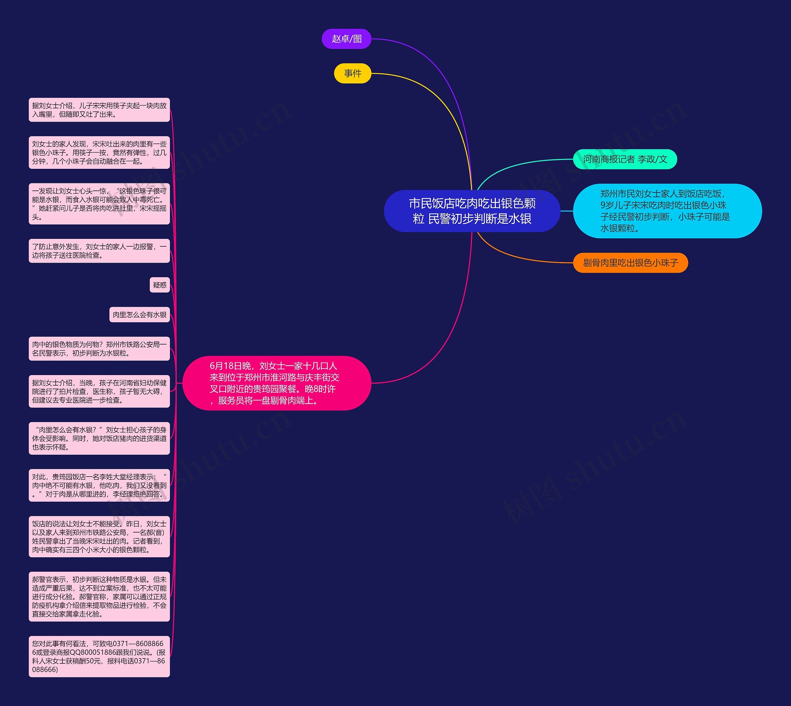 市民饭店吃肉吃出银色颗粒 民警初步判断是水银思维导图