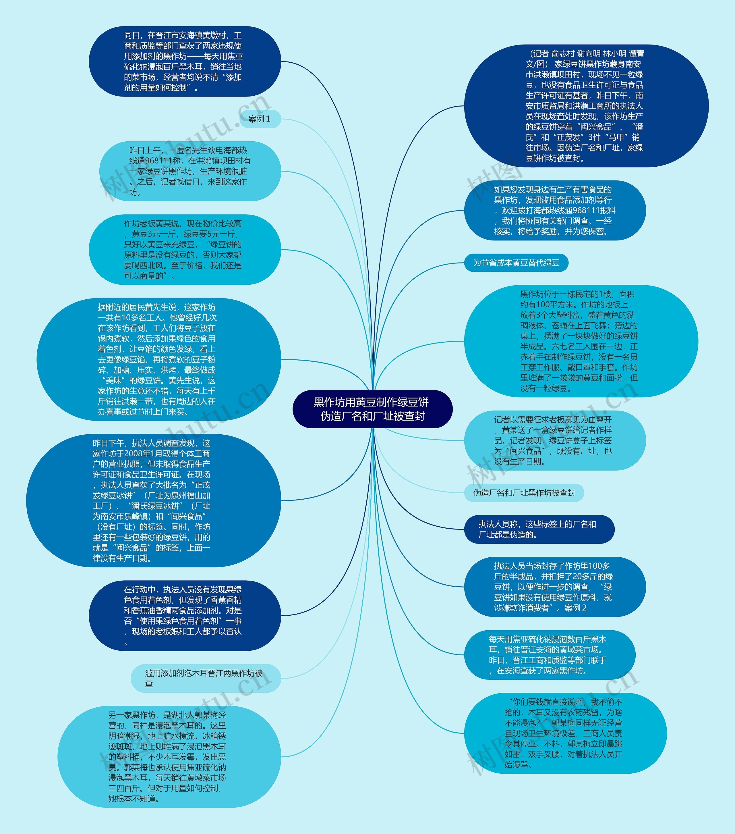 黑作坊用黄豆制作绿豆饼 伪造厂名和厂址被查封思维导图