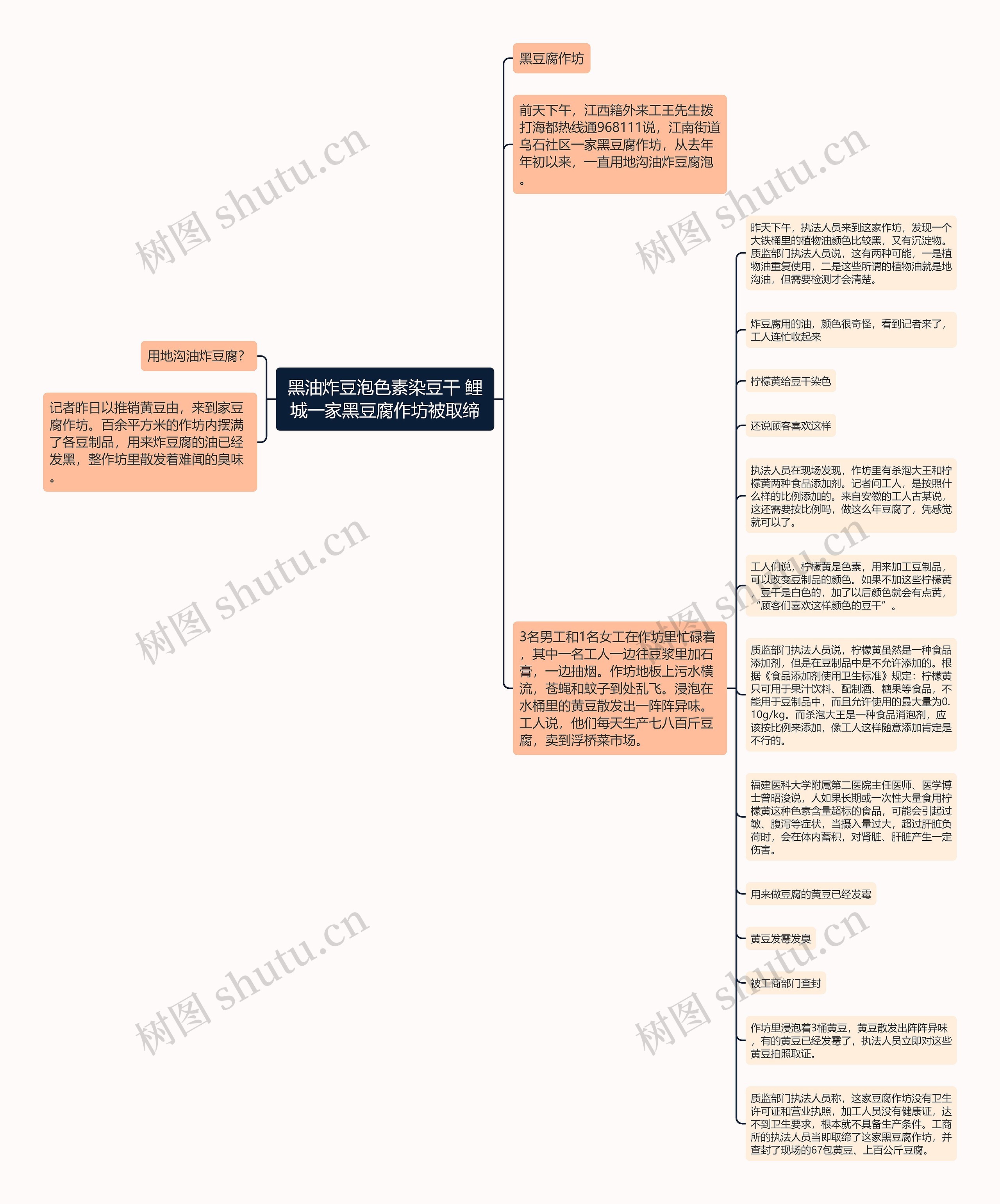 黑油炸豆泡色素染豆干 鲤城一家黑豆腐作坊被取缔思维导图