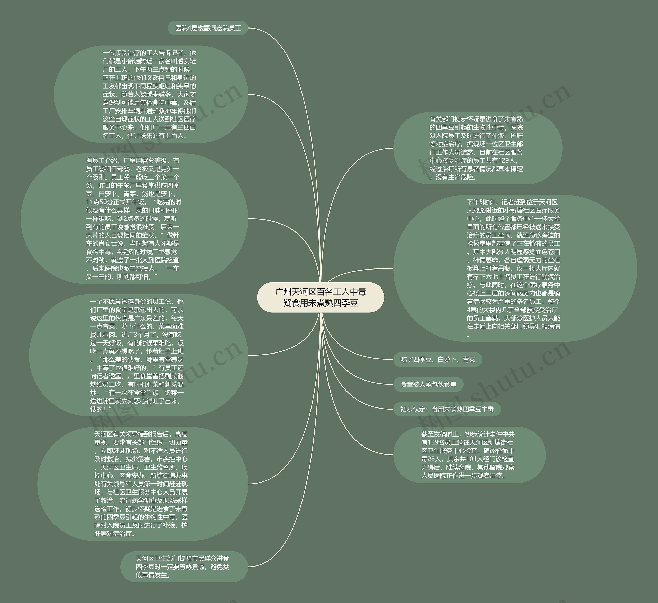 广州天河区百名工人中毒疑食用未煮熟四季豆思维导图