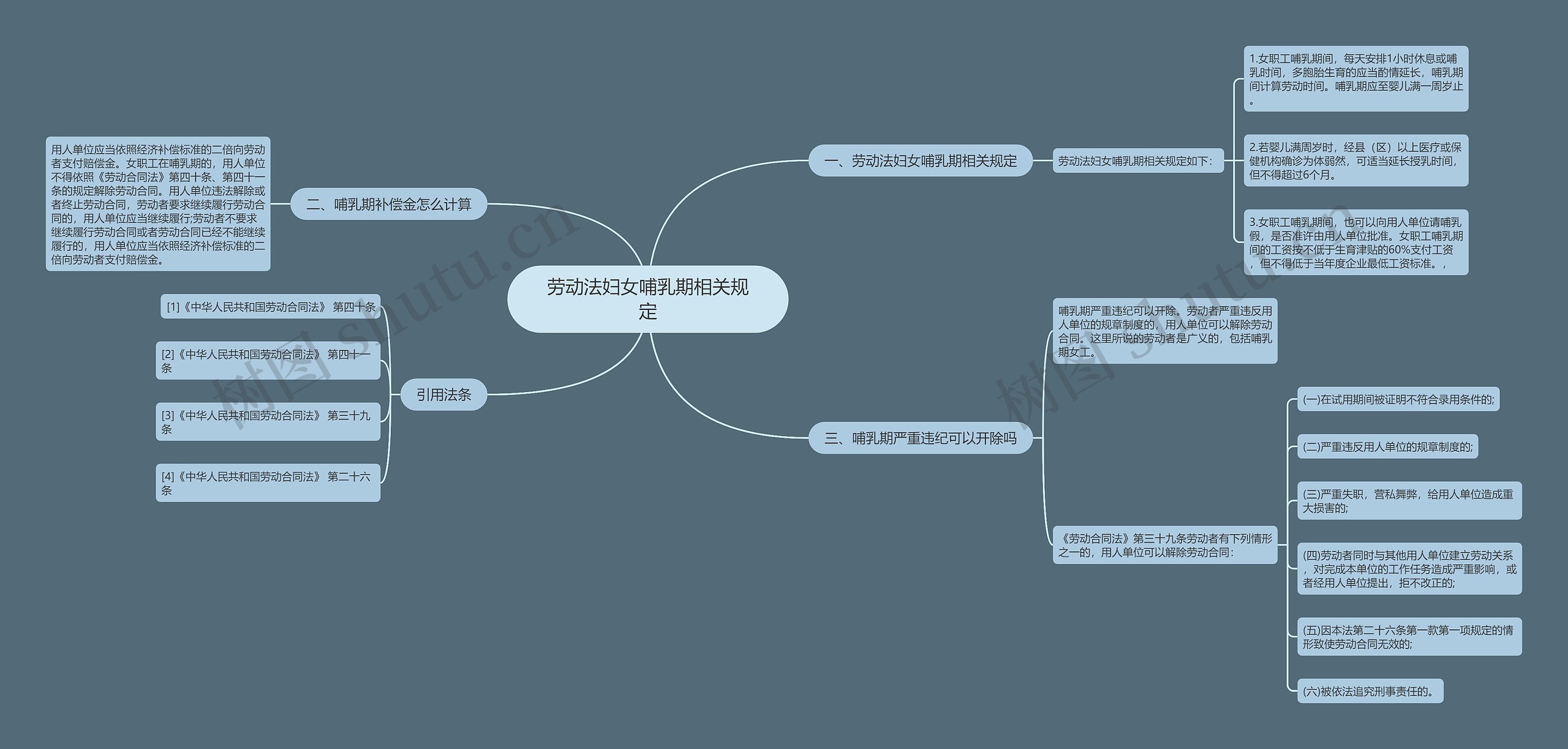 劳动法妇女哺乳期相关规定思维导图