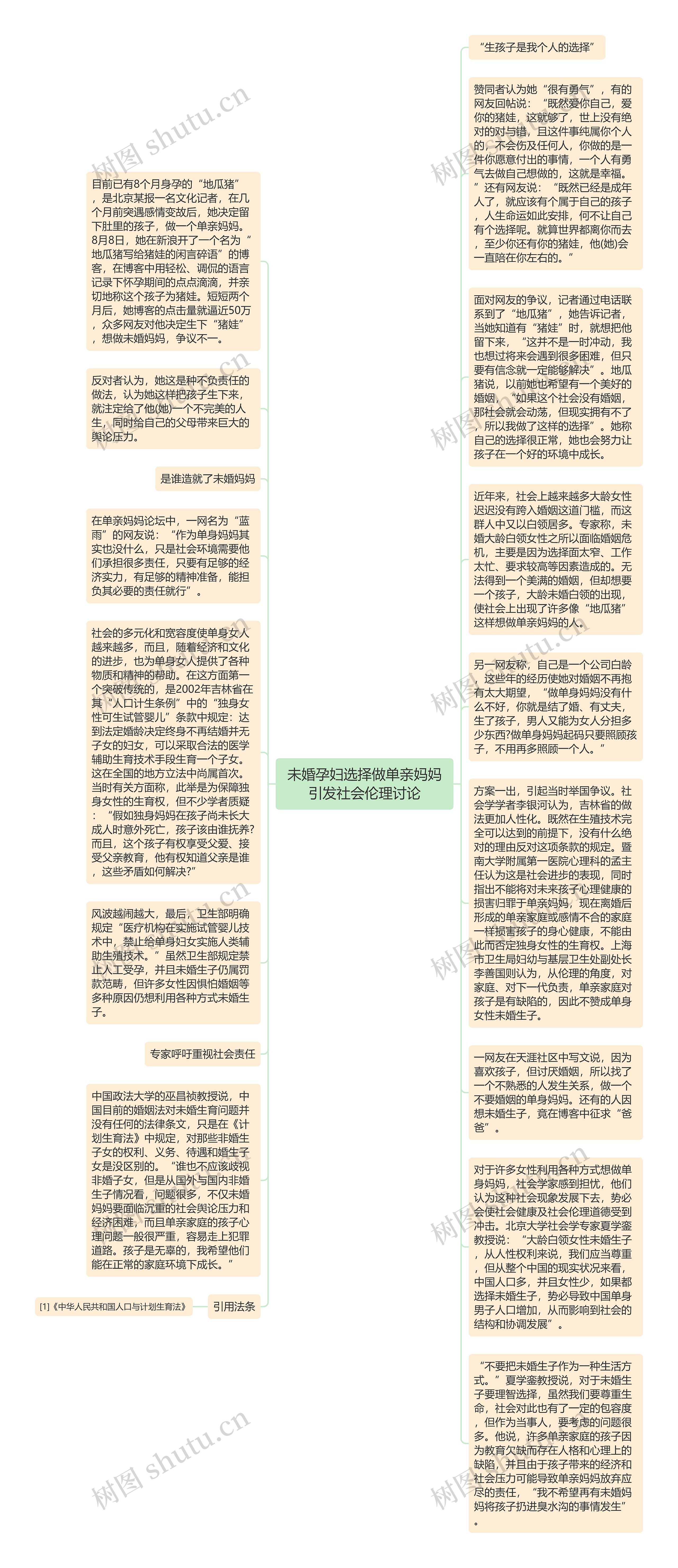 未婚孕妇选择做单亲妈妈引发社会伦理讨论思维导图