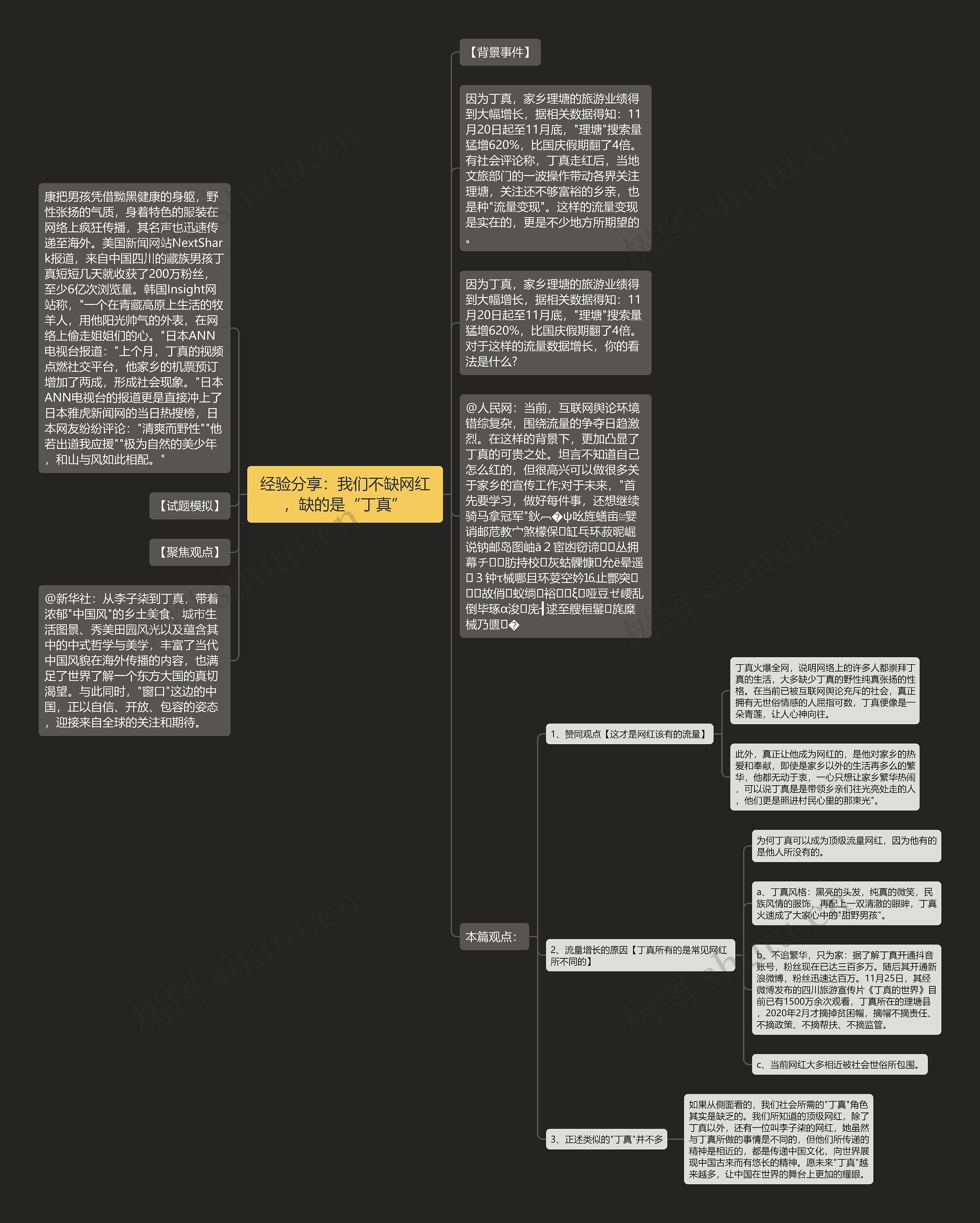 经验分享：我们不缺网红，缺的是“丁真”思维导图