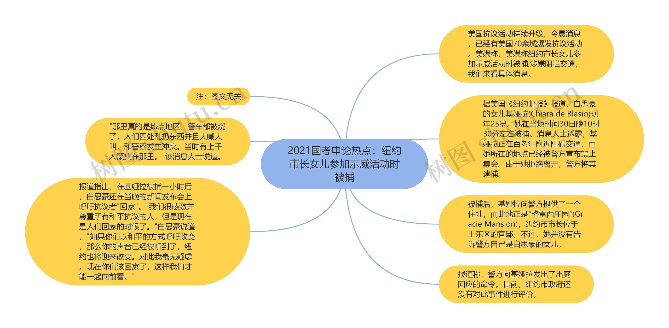 2021国考申论热点：纽约市长女儿参加示威活动时被捕思维导图