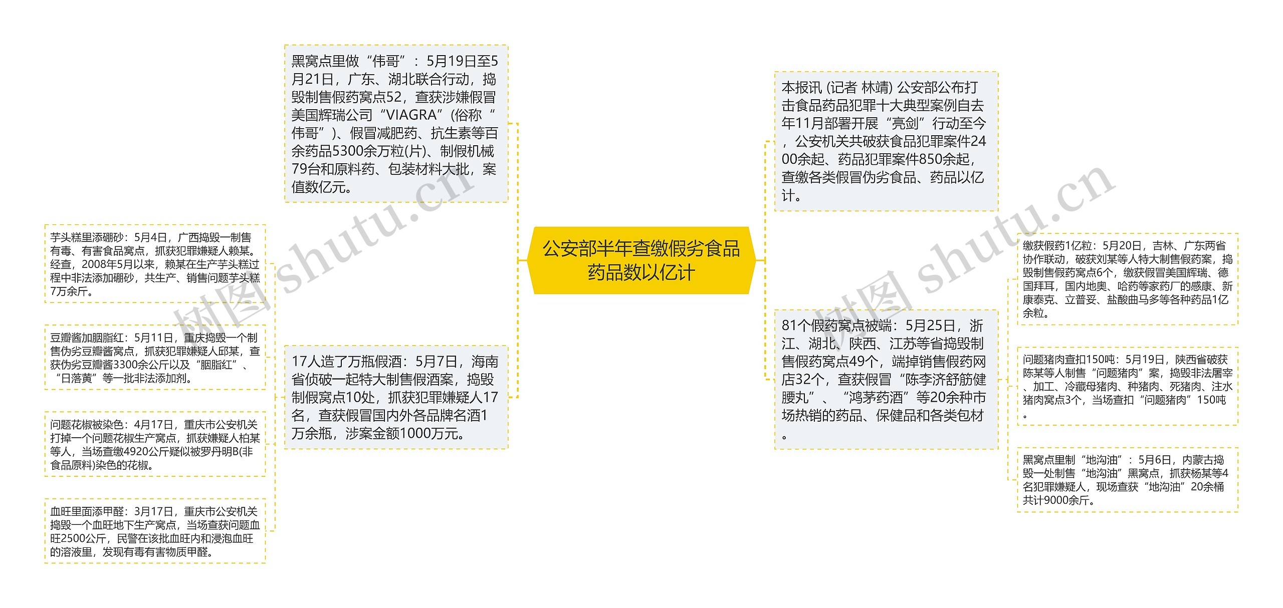 公安部半年查缴假劣食品药品数以亿计思维导图