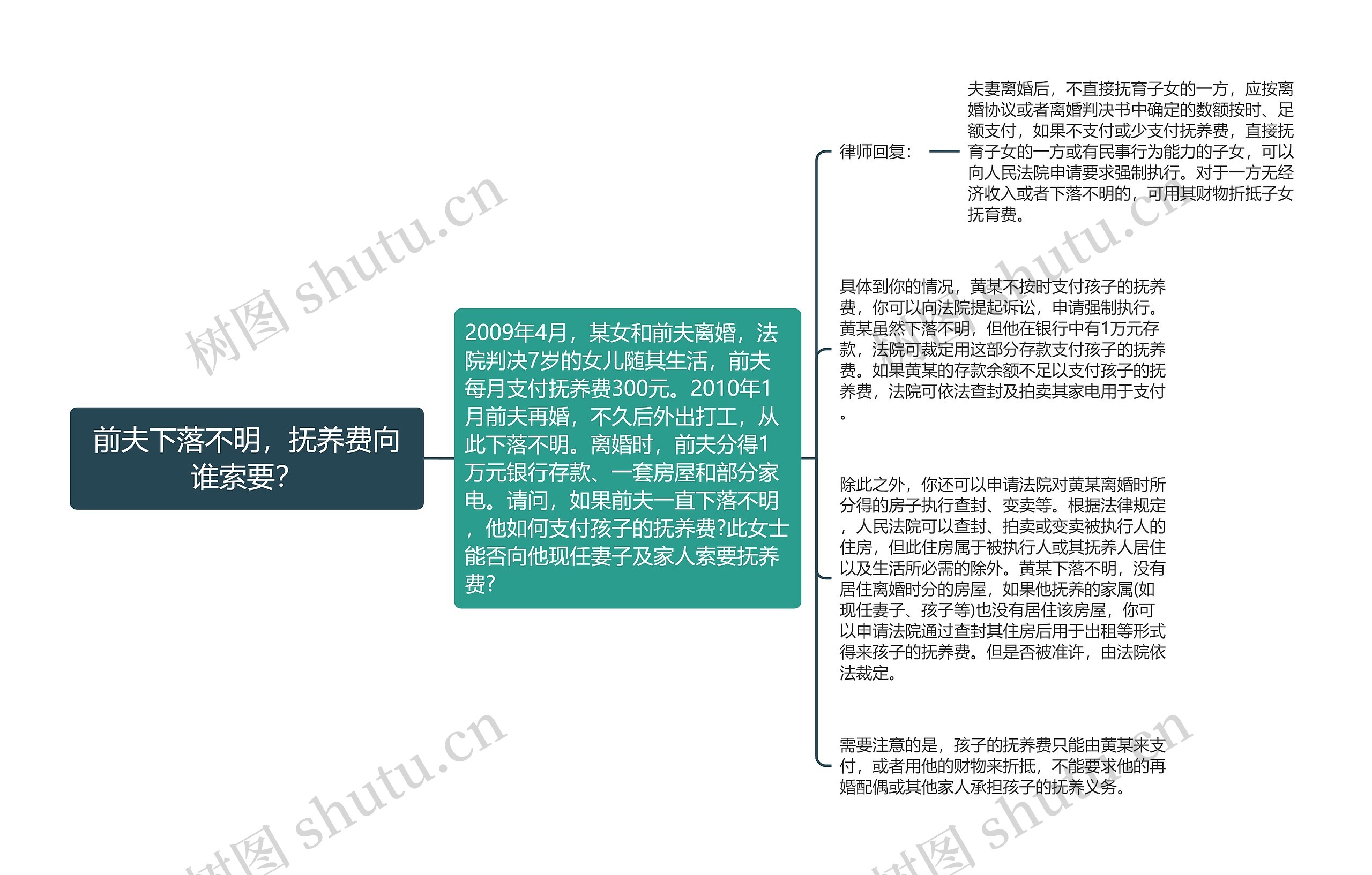 前夫下落不明，抚养费向谁索要？思维导图