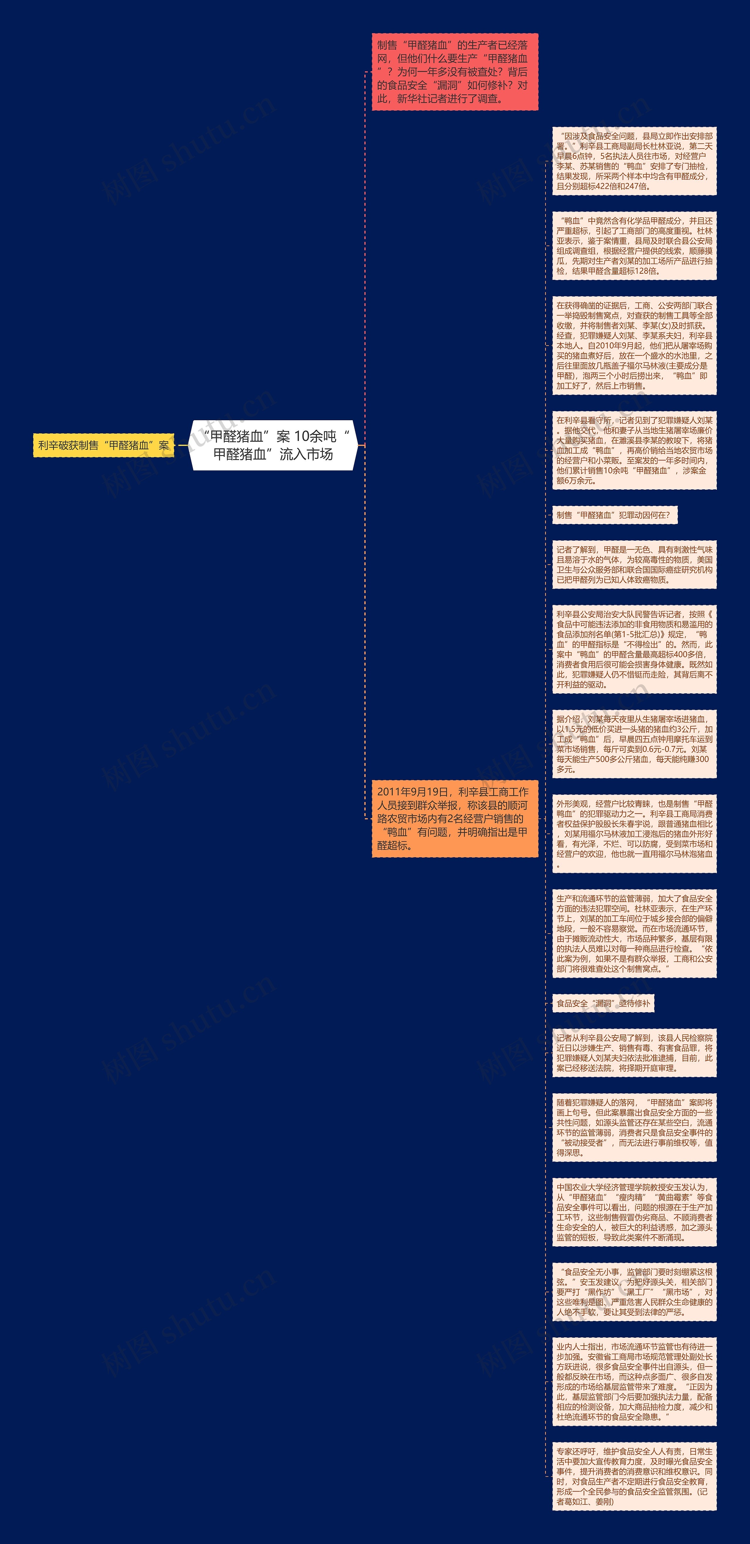 “甲醛猪血”案 10余吨“甲醛猪血”流入市场思维导图高清图 “甲醛猪血”案 10余吨“甲醛猪血”流入市场思维导图