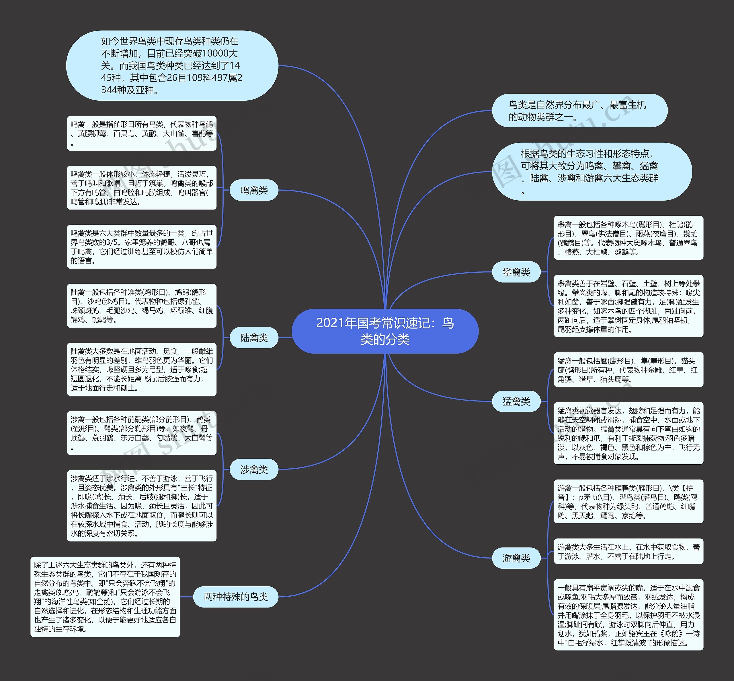 2021年国考常识速记：鸟类的分类思维导图