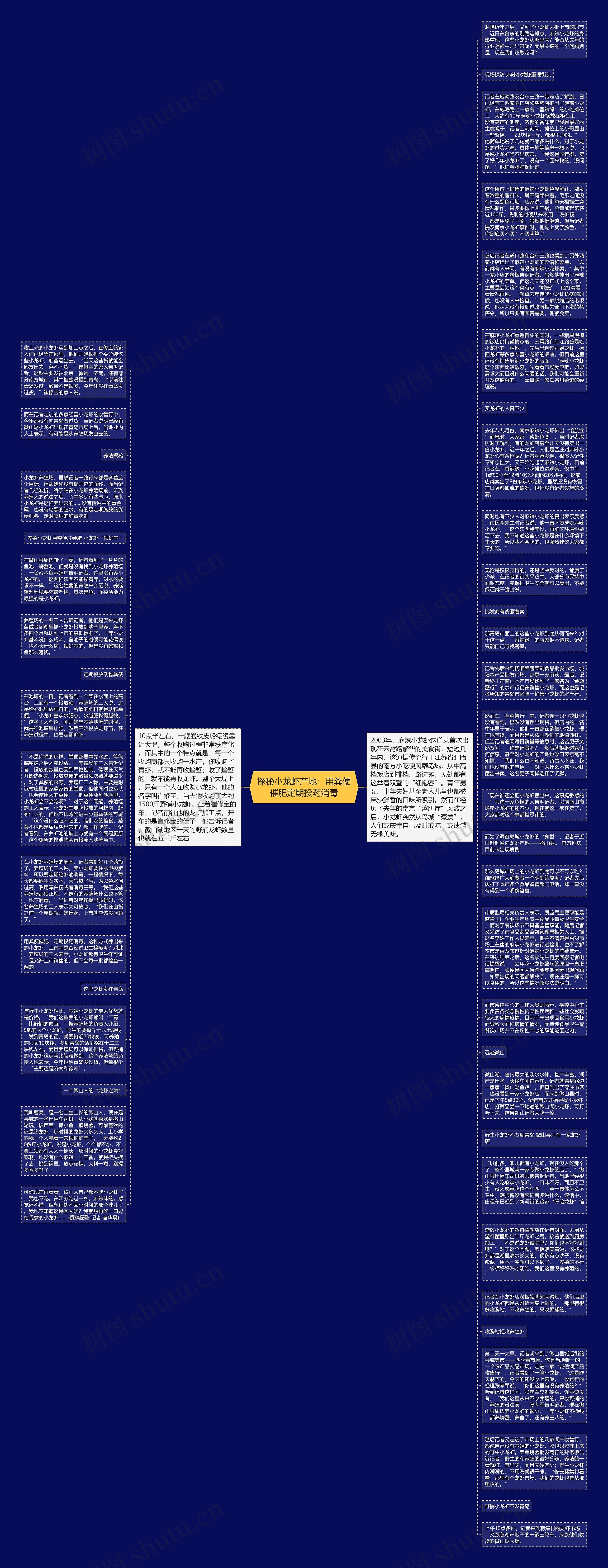 探秘小龙虾产地:用粪便催肥定期投药消毒思维导图高清图 探秘小龙虾产地:用粪便催肥定期投药消毒思维导图